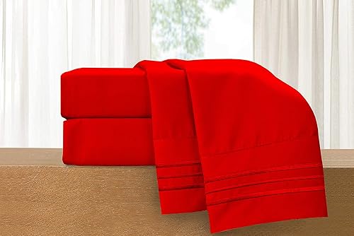 Elegant Comfort - Juego de sábanas de 3 piezas de lujo de 1500 hilos, calidad egipcia, Microfibra, Rojo, King