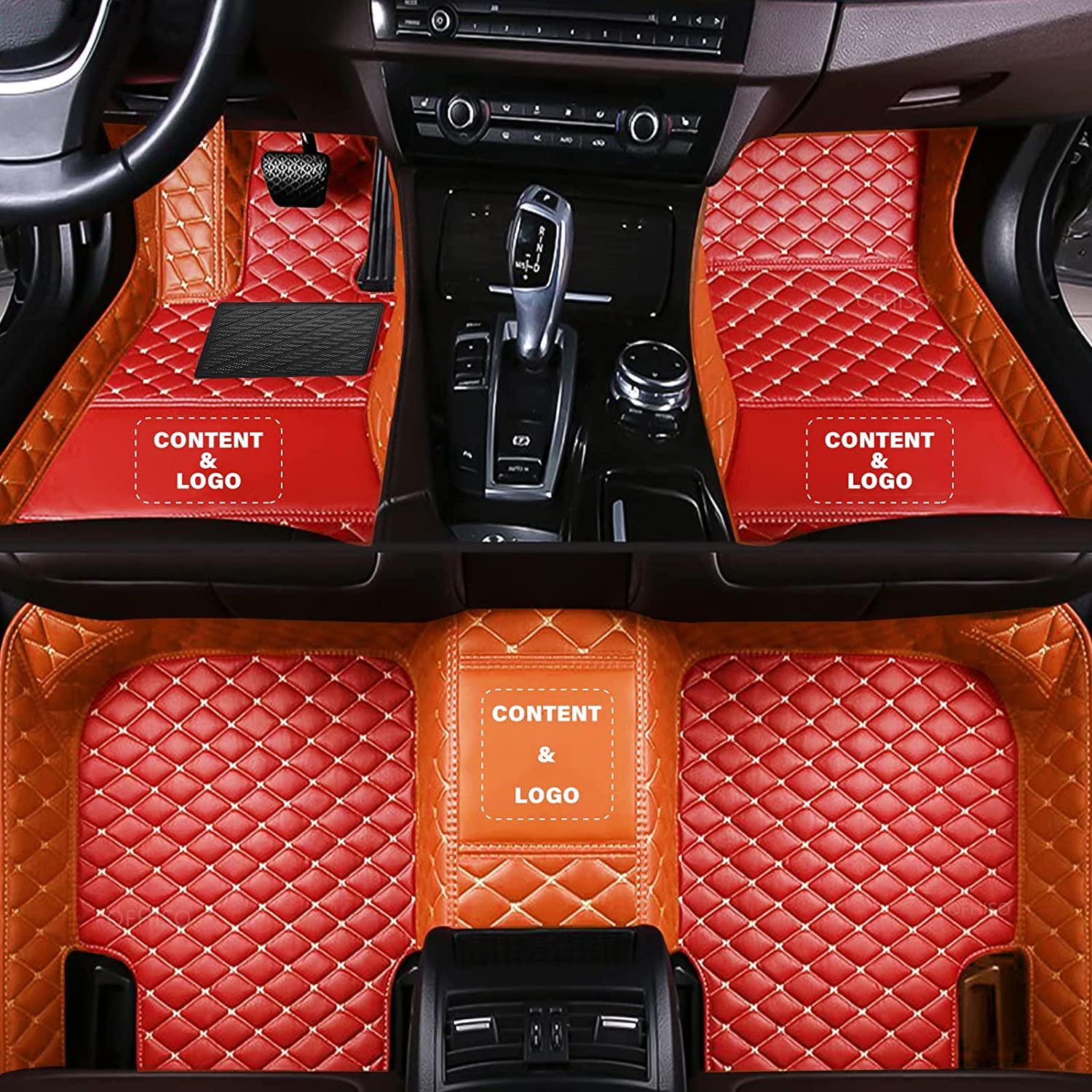 Custom Floor Mats for Cars fit 95% Sedan SUV Sports Car Full Coverage All Weather Pads Protection Non-Slip Leather Floor Liners (Red+Orange Edge)