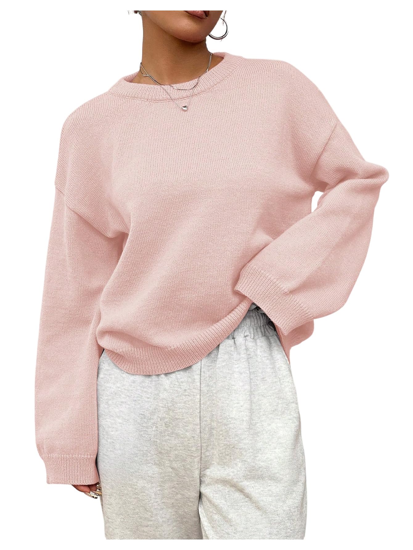 Womens Long Sleeve Sweaters Crew Neck Knit Pullover Tops Basic Jumper Winter Clothing