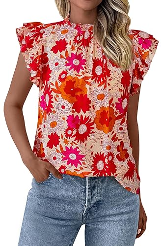 PRETTYGARDEN Women's Ruffle Short Sleeve Summer Tops 2025 Trendy Floral