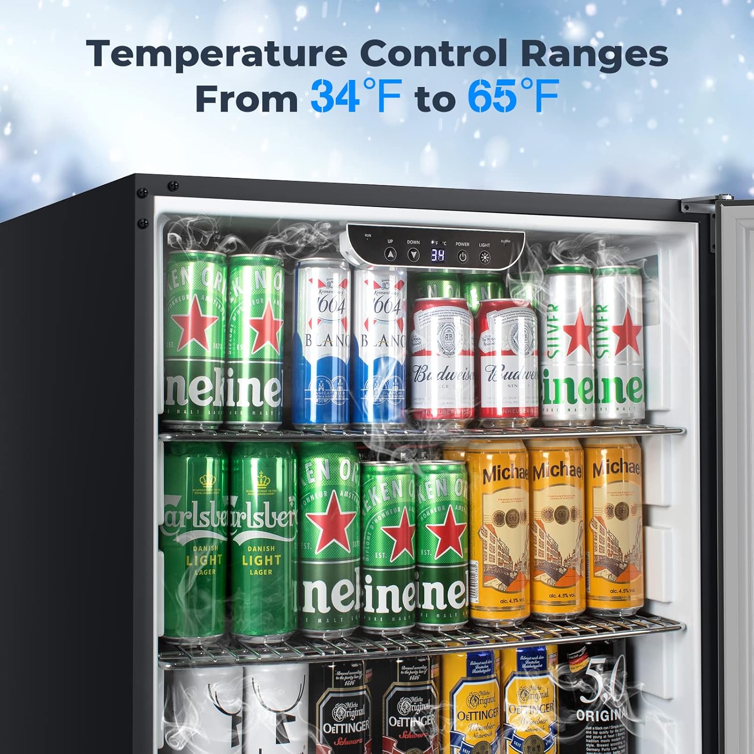 Close-up of the digital temperature control panel inside the refrigerator