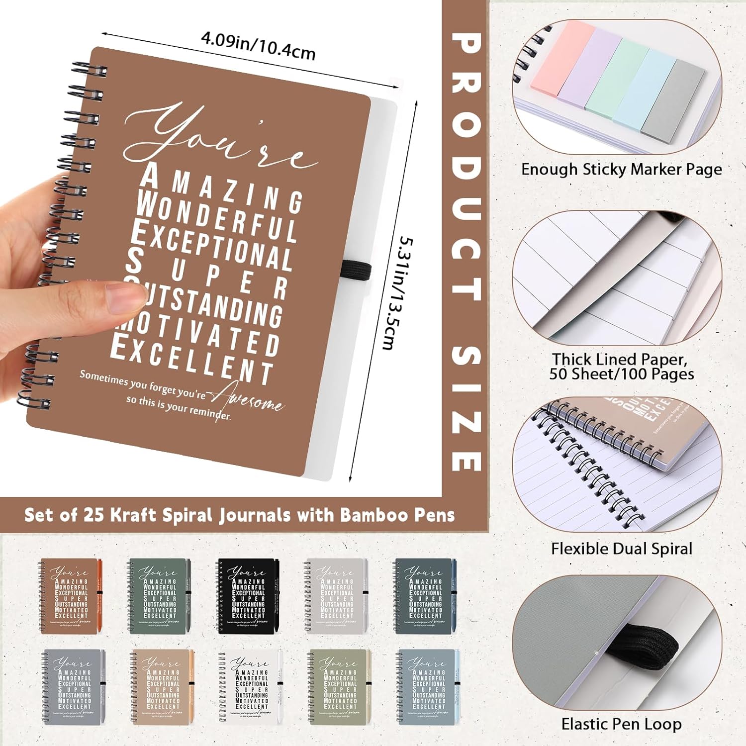 Jetec 25 Sets Graduation Appreciation Gift Bulk for Employee Coworker Motivational Spiral Notebooks with Sticky Notes Pens Thank You Gifts for Volunteer Nurse Teacher(Vintage Color,You are)
