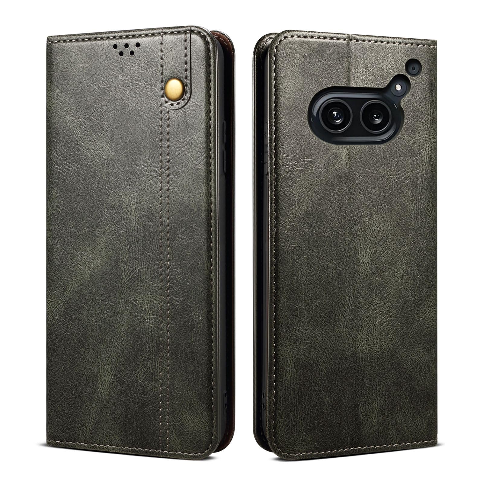 Bepak® Flip Cover for Nothing Phone 2a Flexible Pouch | Soft Leather | Magnetic Closure | Card and Money Pockets Wallet & Viewing Stand - Olive Green