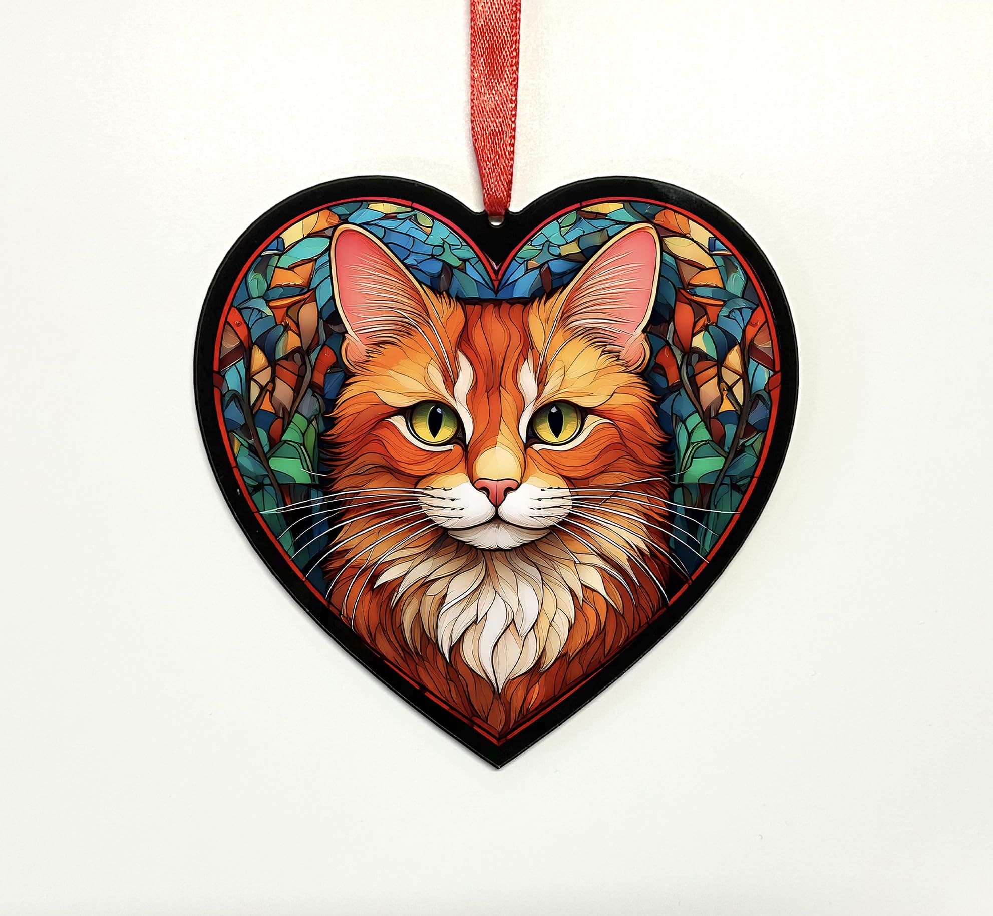Ginger Cat Heart Suncatcher - Memorial or Gift for Cat Lovers - 13cm