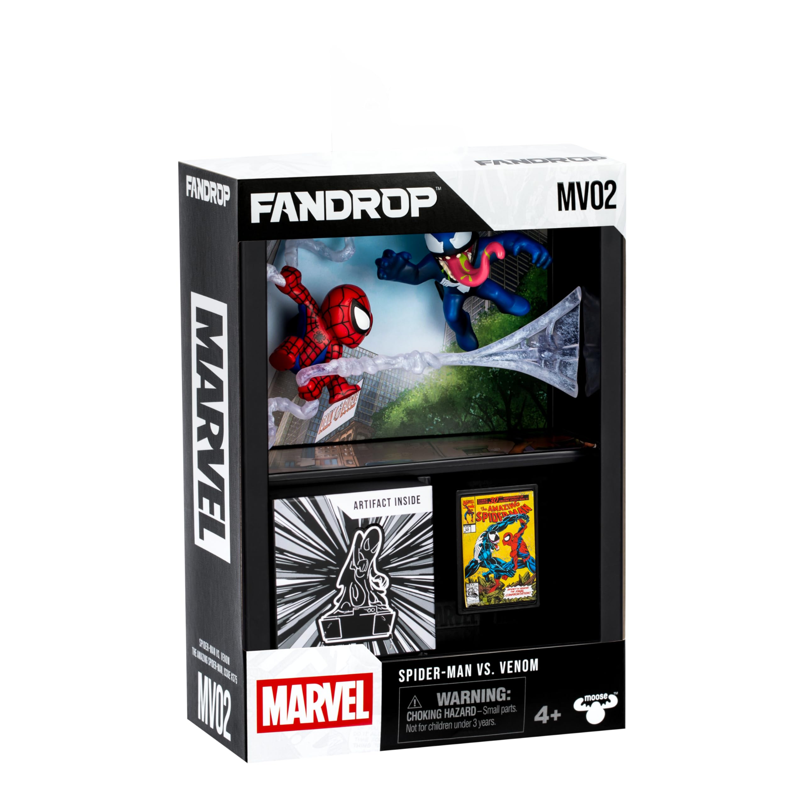 FANDROP MV02-Spider-Man VS. Venom, Combines A Displayable Diorama, Artifacts & Scene Marker That Creates An Elite Display To Enhance Any Spider-Man Collection, 4 Marvel To Collect