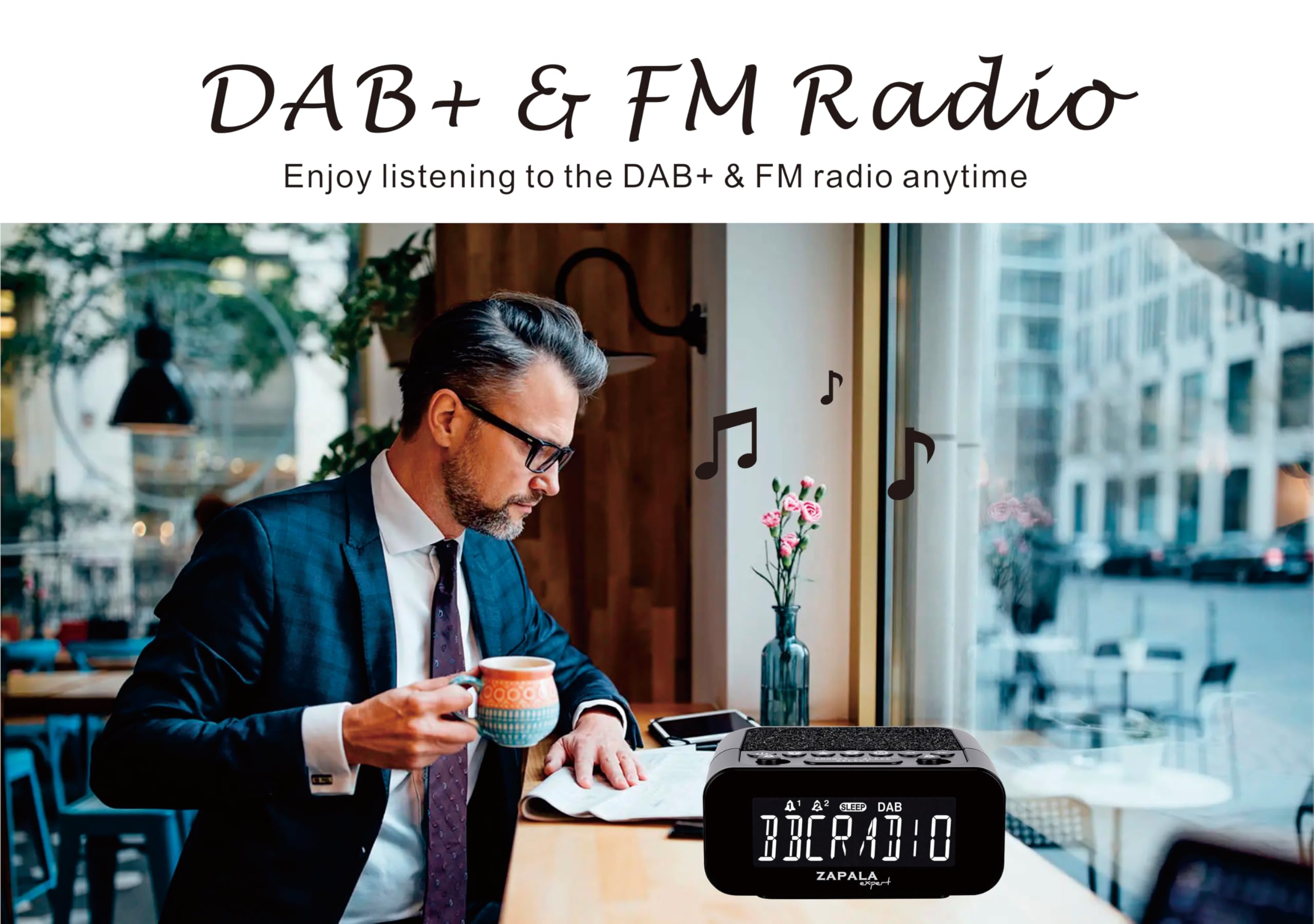 Radiosveglia DAB+ e FM, con 2 allarmi, ampio display LCD, Plug in Digital DAB+ e radio FM con porta di ricarica USB, volume e dimmer regolabili, snooze per bambini che dormono