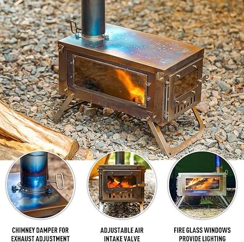 Miniatura 2 de FIREHIKING Estufa de titanio plegable portátil para tienda de campaña de 3.4 libras para camping, mochilero, caza, cocina