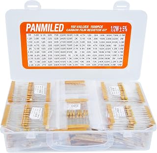 PANMILED 1500pcs Resistor Kit: 150 Values 1Ω-10MΩ 1/2W 5% Carbon Film Resistors Assortment - Labeled for DIY Electronics
