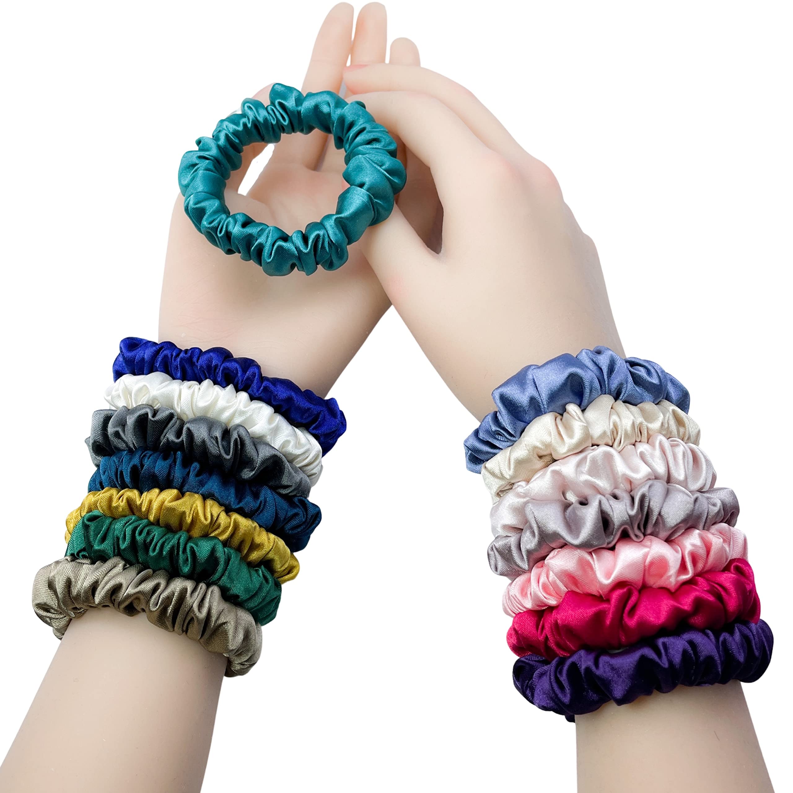 Amazon.com : Firecolor Chic 15PCS Small Solid Colors Fancy Mini Skinny Scrunchies  Hair Ties Ropes Soft Silk Satin Scrunchy Fashion Hair Elastics Bands Cute  Ponytail Holder Chic Hair Accessories Women Girls No
