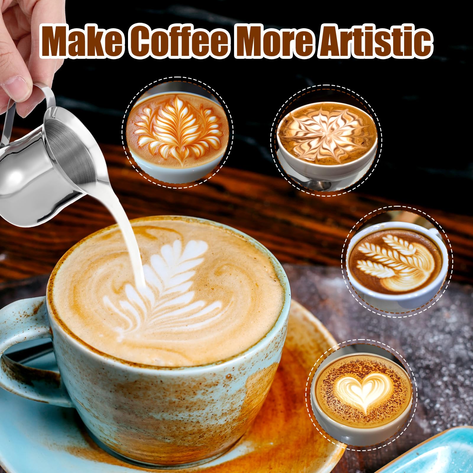 Paquete de 8 jarras para crema de 3 onzas, cremas de campana de acero inoxidable, mini dispensador de crema con boquilla de vertido para servir leche, crema de café, jarabe de arce, máquina de