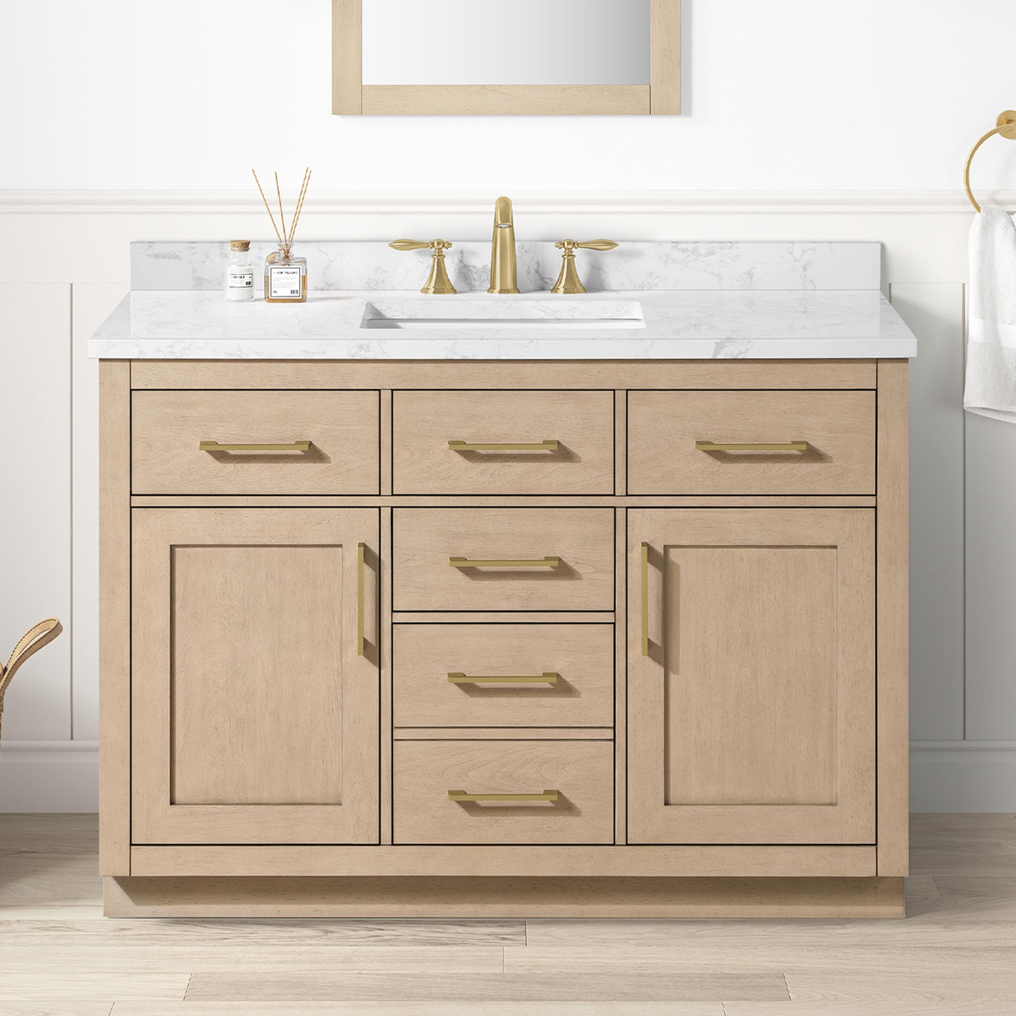 OVE Decors Athea 48" Sahara Birch Bathroom Vanity, Brushed Gold Hardware