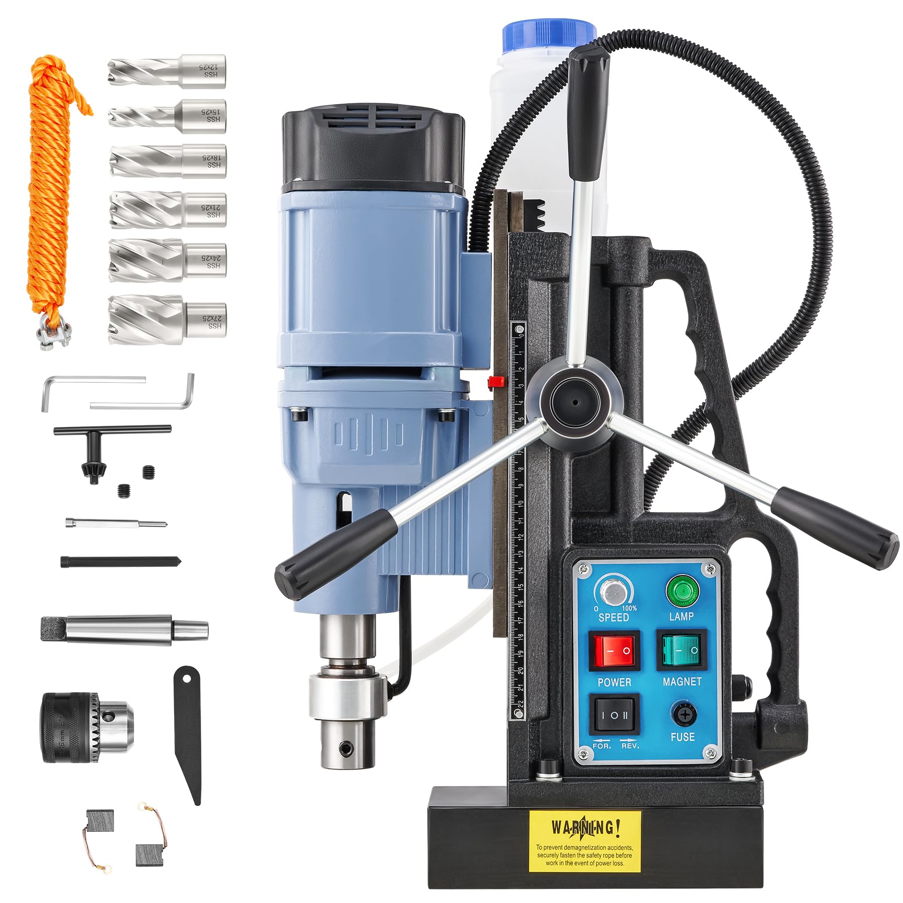ZELCAN Taladro Magnético Profesional 1950W | 6 Brocas, Fuerza de 13900N, Diámetro Máx. 50 mm, 650 rpm, Control de Velocidad Continua y Reversa para Superficies Metálicas