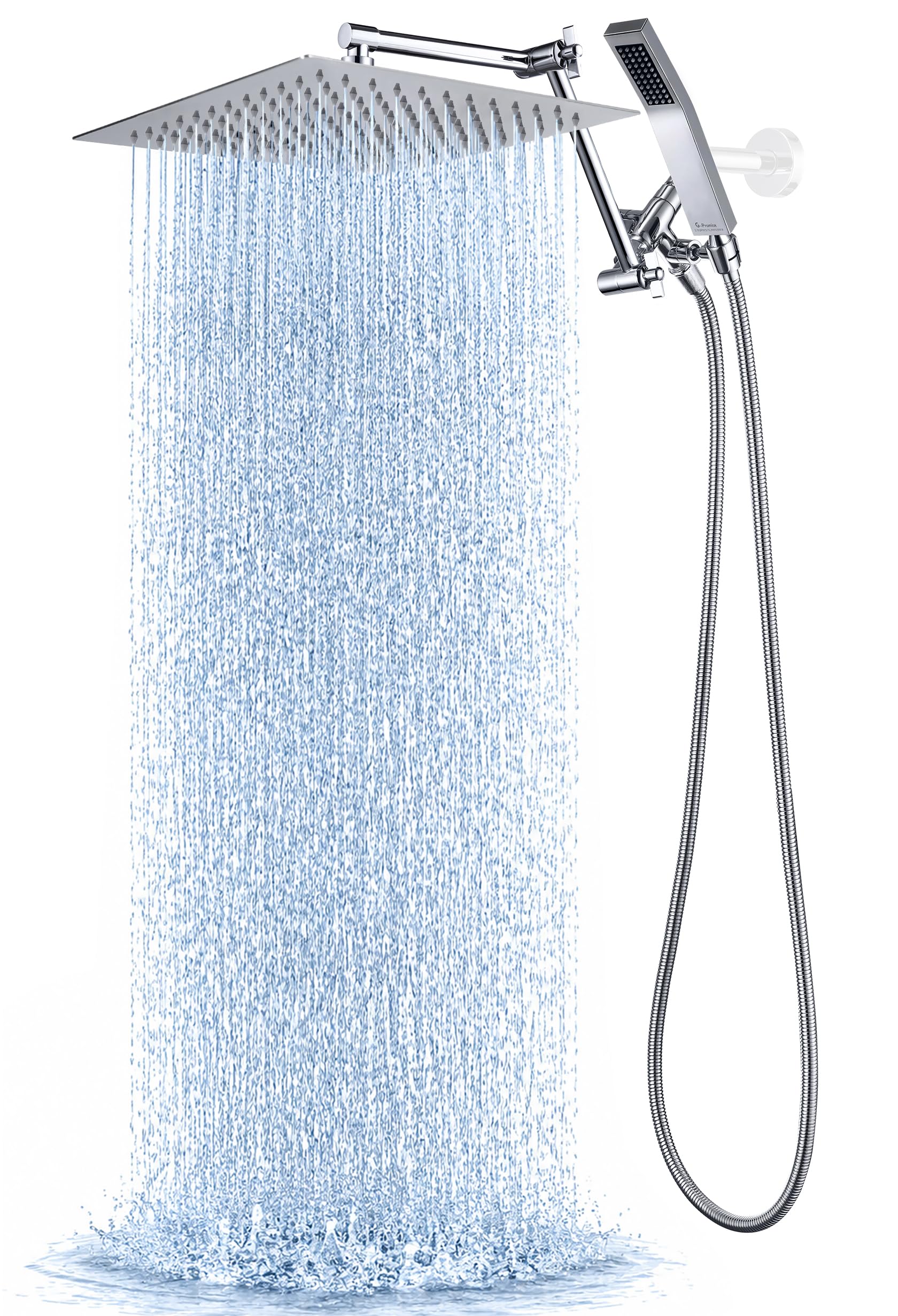 G-Promise All Metal 12 Inches Rainfall Shower Head with Handheld Spray Combo, 3 Settings Diverter, Adjustable Extension Arm with Lock Joints, 71 Inches Stainless Steel Hose (Chrome) โ image 1