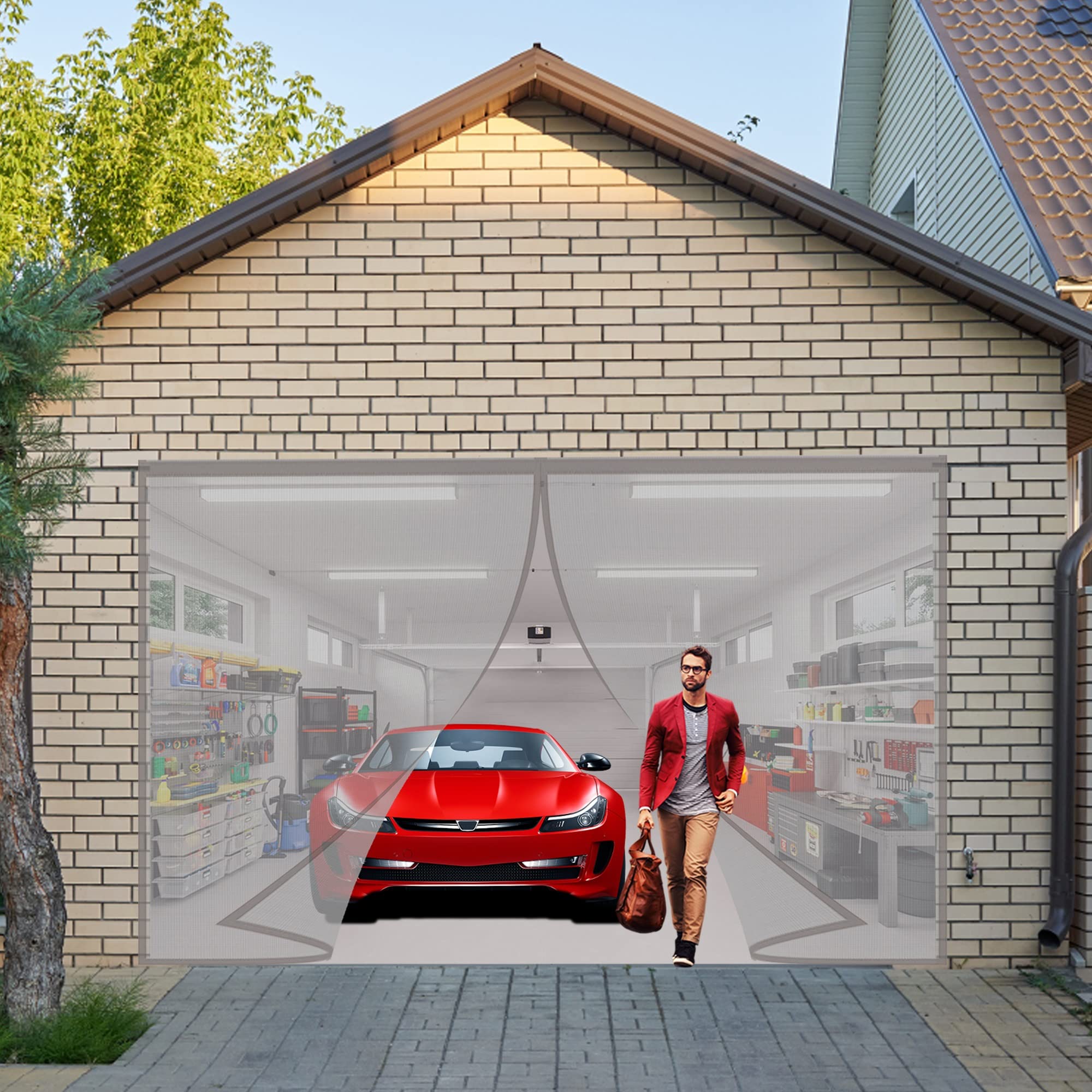 Heavy Duty Bug Mesh, 120x220cm Magnetic Fly Screens for Doors, Super Quiet Stripes Encryption Keep Bugs Out & Let Fresh Air in Pet Kid Entry Friendly, Gray