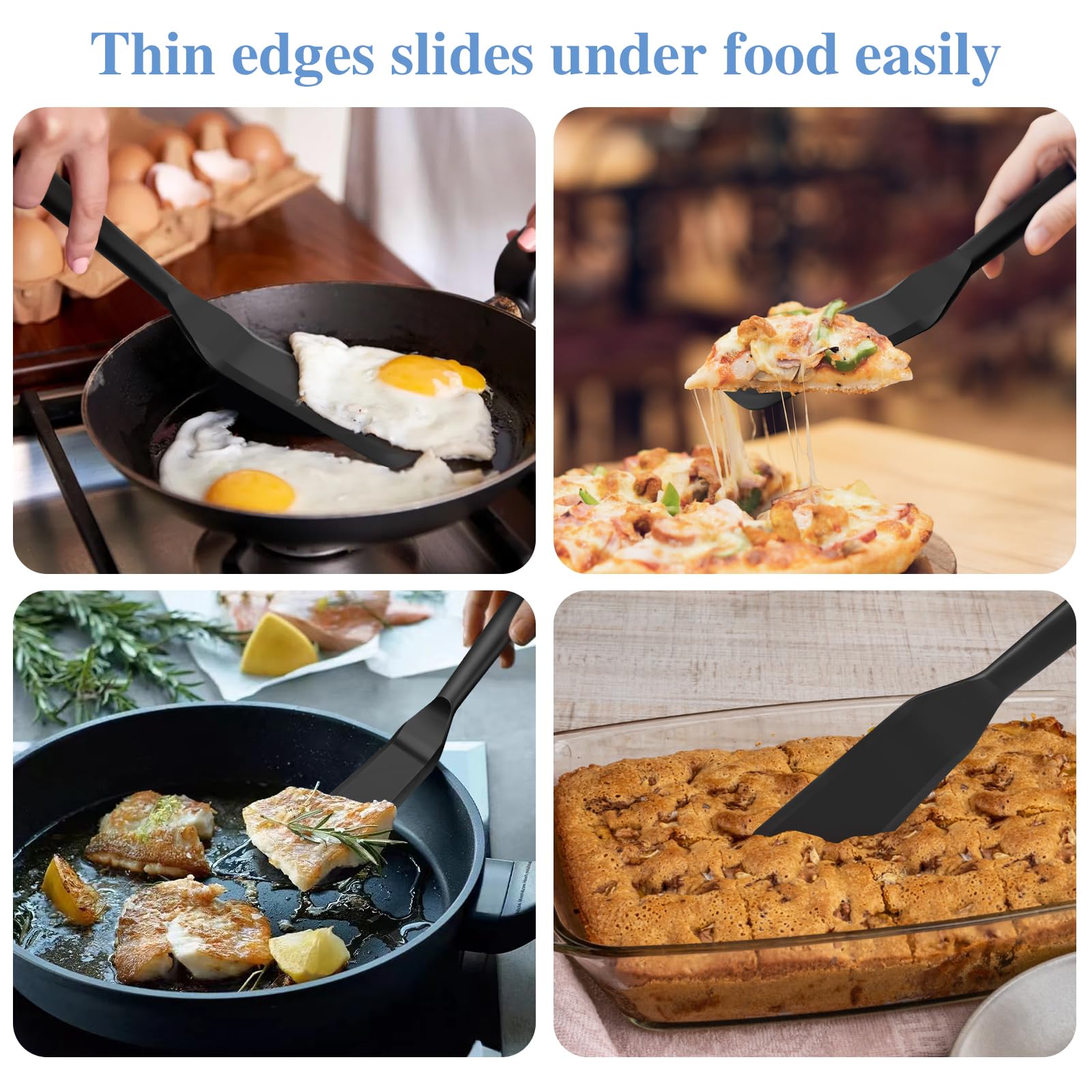 Mini espátula para servir brownie, espátula para tortitas de tortilla. Espátula fina de silicona resistente al calor, espátulas largas raspadoras para cocinar, panqueques, pizzas. 2