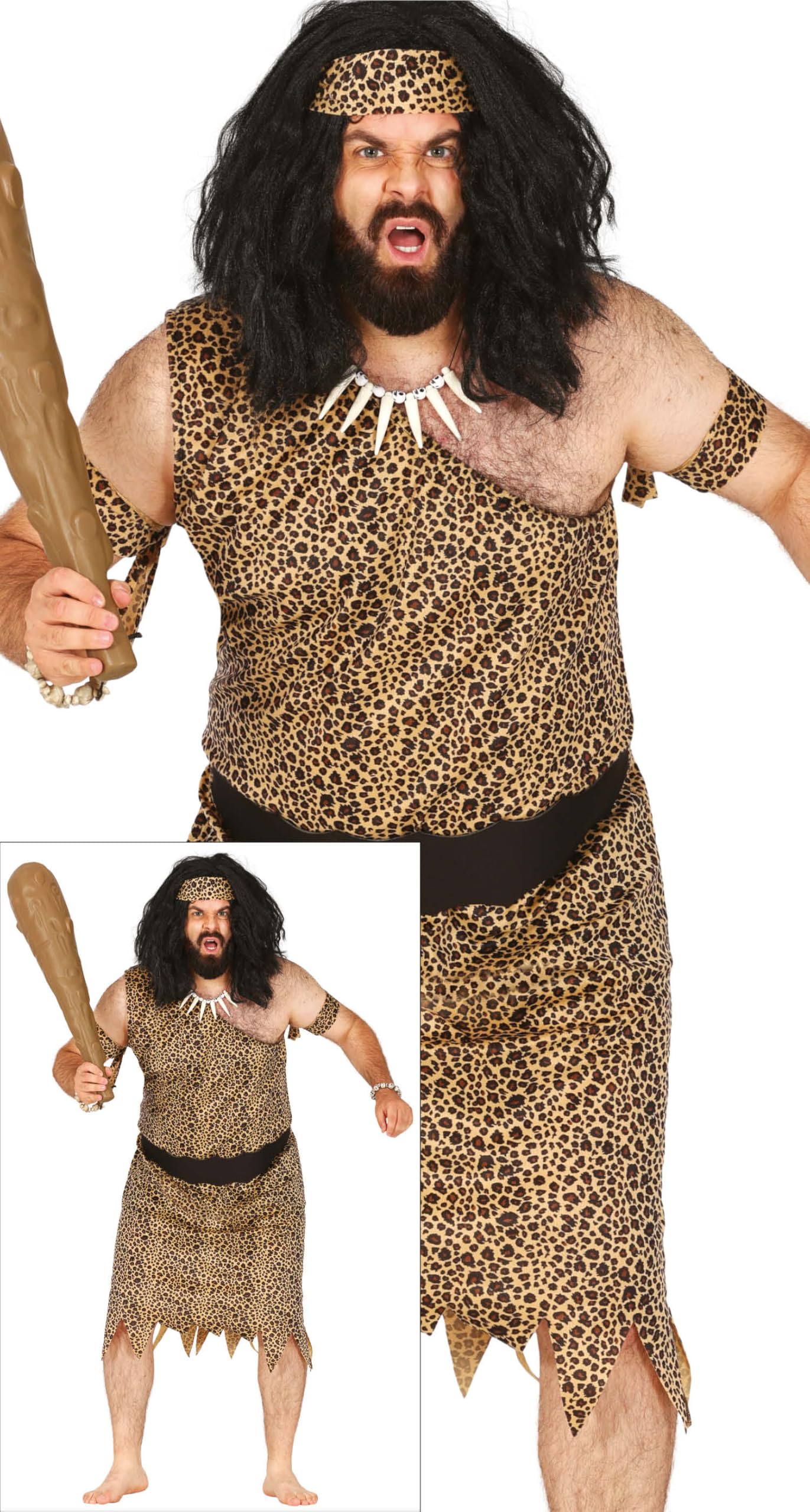 FIESTAS GUIRCA Wild Caveman Costume - Stone Age Leopard Print Man Costume
