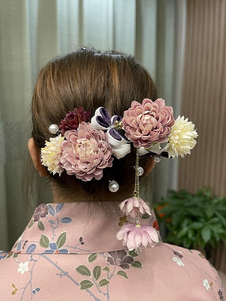 確認　髪飾り　和装　着物　ウェディング結婚式　紫　七五三　成人式　お正月　卒業式 和装髪飾りGRAY✕PURPLE成人式卒業式袴着物振袖七五三結婚式衣装