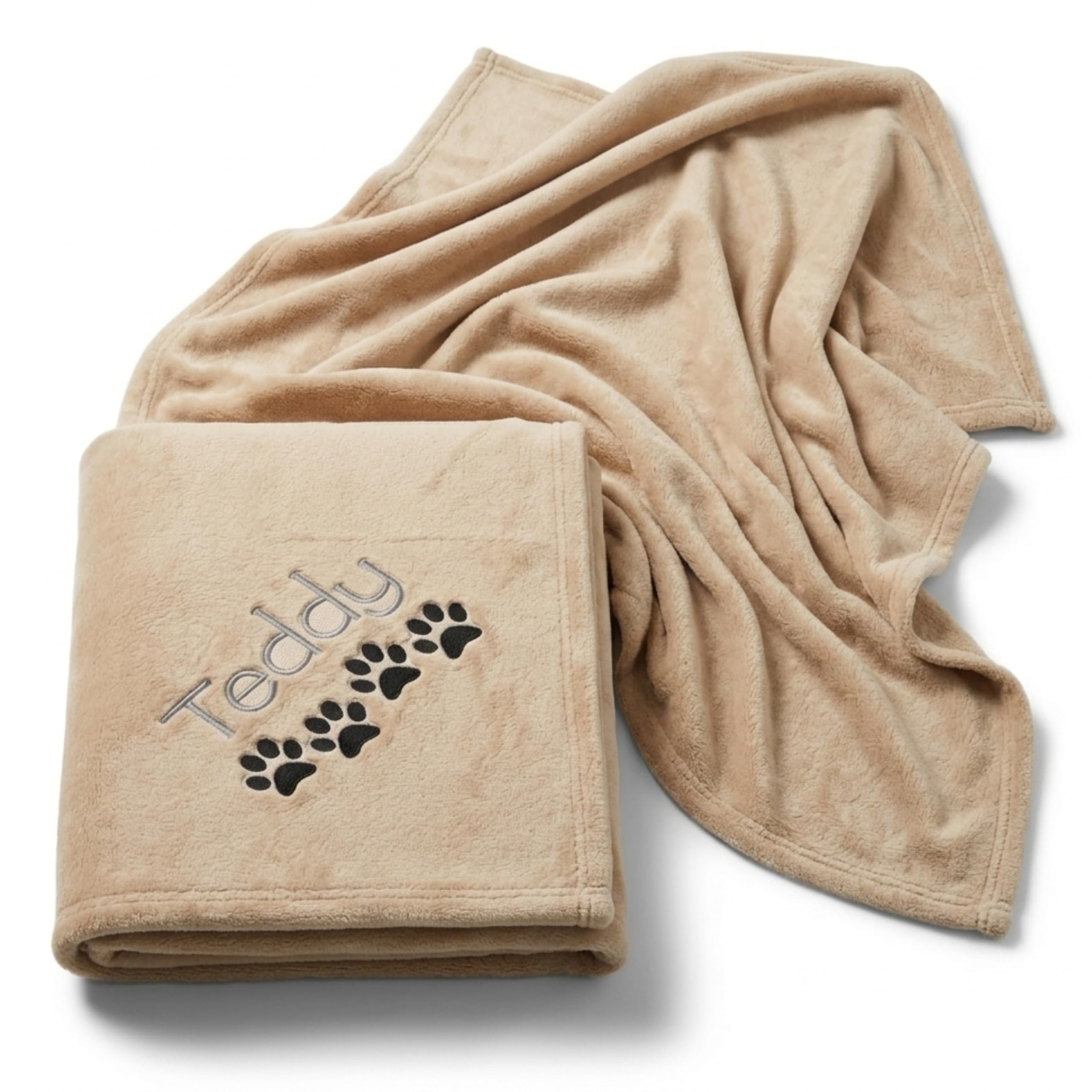 Personalised Dog Blanket Custom Embroidered Pet Name for Dogs & Cats Soft Washable Fleece Gift for Pet Owners, New Puppies Fluffy Fleece Puppy Gift (Camel, 100 x 150 cm)