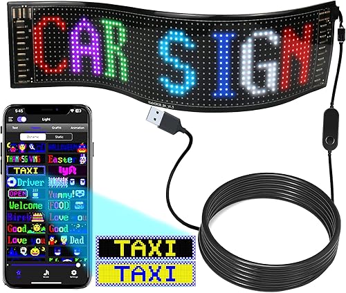 Miniatura 8 de Letrero LED de desplazamiento para automóvil, flexible USB de 5 V, control de aplicación Bluetooth, texto programable, animación para automóviles,