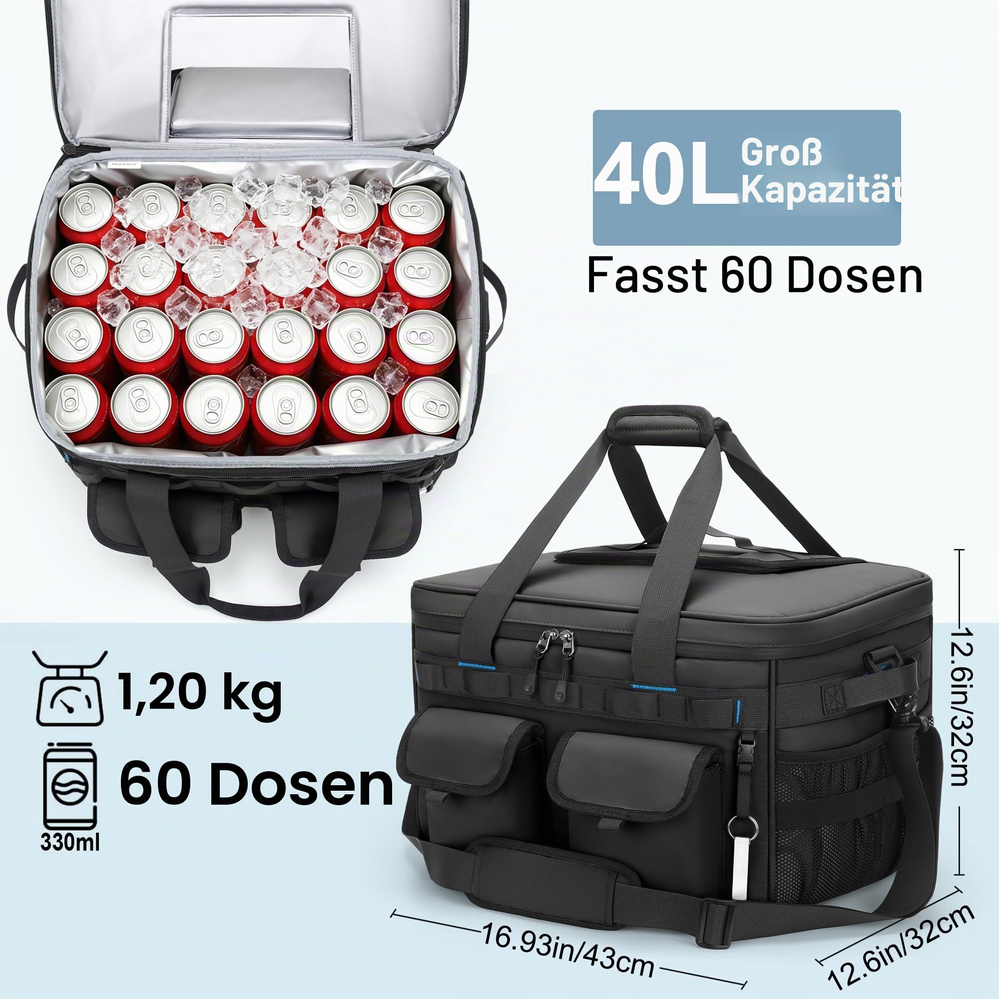 Kühltasche Groß, 40L Große Isolierte Kühlbox Faltbar, wasserdichte Tragbare Auslaufsichere Thermotasche Picknicktasche