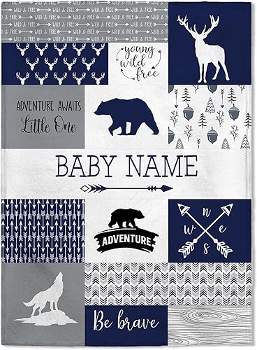 Miniatura 49 de FLOCHIL Personalized Baby Blankets, Custom Baby Blanket - Baby Blanket with Name for Boys, Best Gift for Newborn Elephants Flush Fleece (30x40)