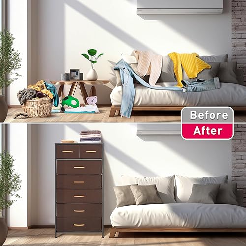 Miniatura 6 de Mifuro - Cómoda alta para dormitorio, torre organizadora de almacenamiento vertical con 7 cajones, cómoda con contenedores de tela, marco de acero,