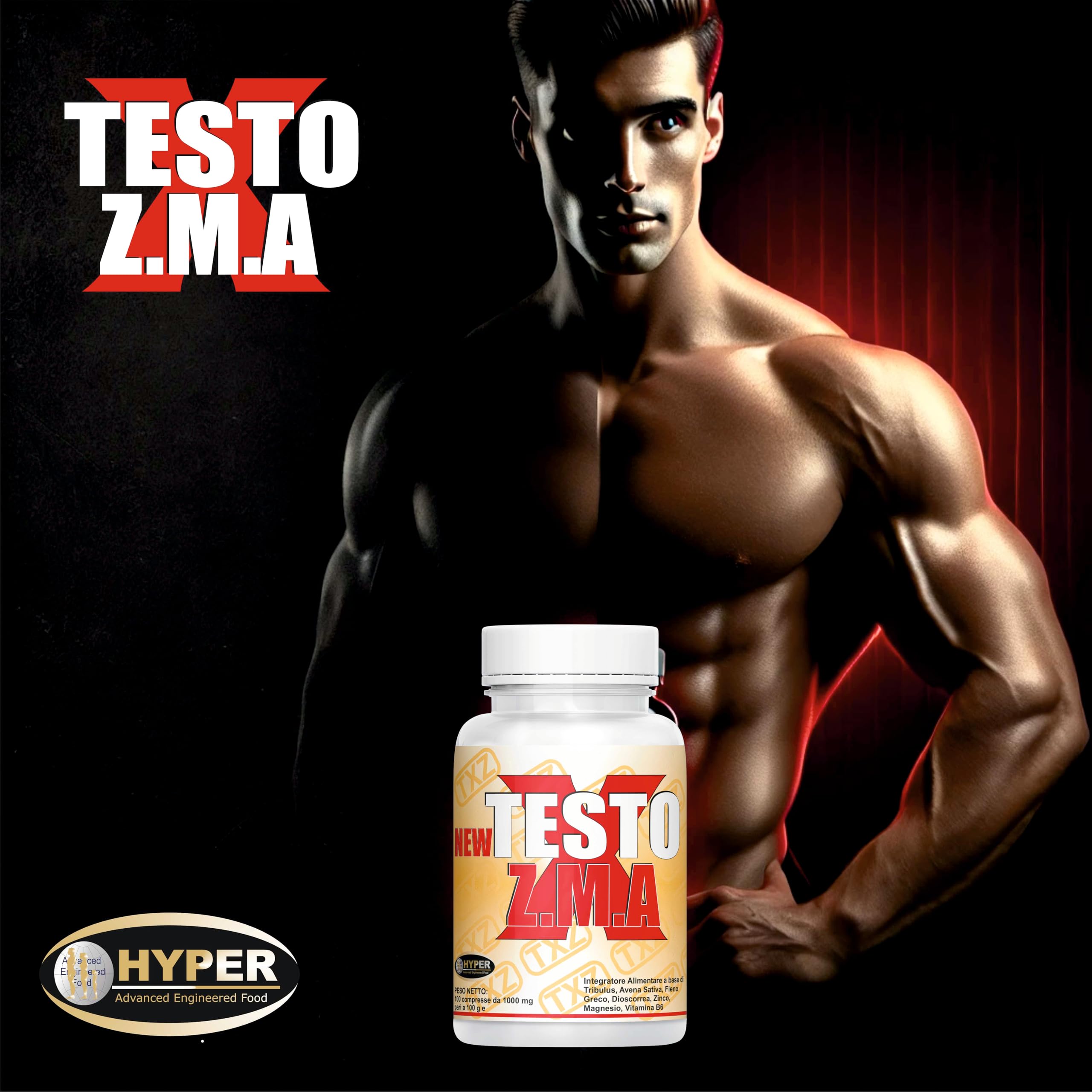 Testo X ZMA - Integratore per Uomini con Tribulus, Fieno Greco, Zinco, Magnesio e Vitamina B6 - Supporto Testosterone, Recupero Muscolare, Energia - Perdita del Desiderio Sessuale, Stanchezza