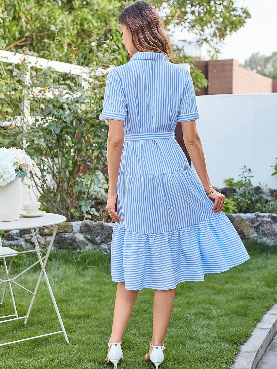 BROVAVE Summer Midi Dress for Women: Striped Button Down Casual Clothing - Collared Flowy Classy Short Sleeve Dresses - Image 3