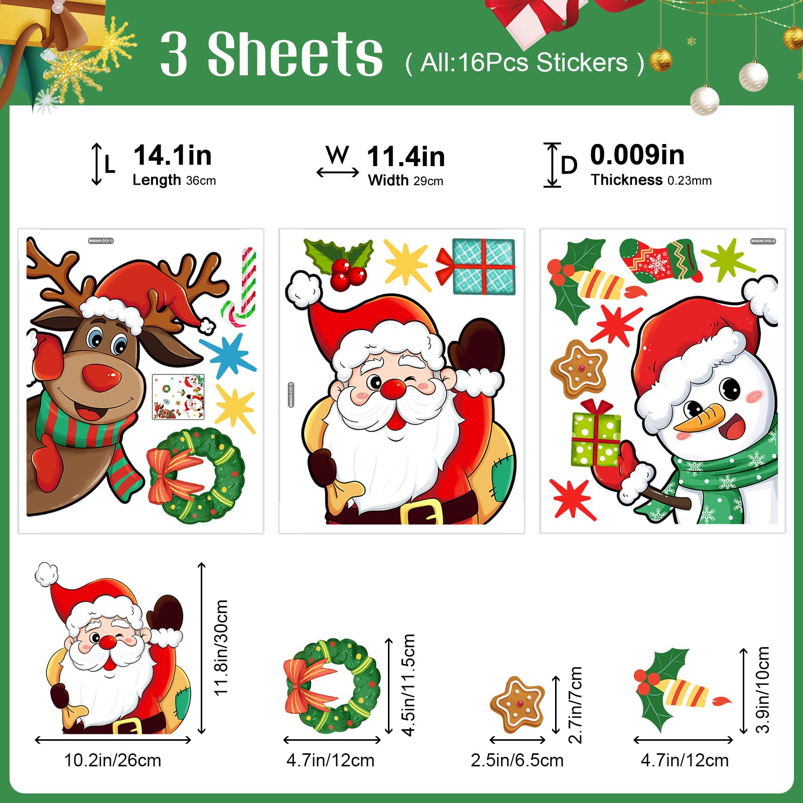 Christmas Door Stickers Christmas Snowman Door Clings Christmas Deer Santa Socks Gift Box Decorations Xmas DIY Sticker Decals for Home Party Supplies Glass Door Shop Window Refrigerator