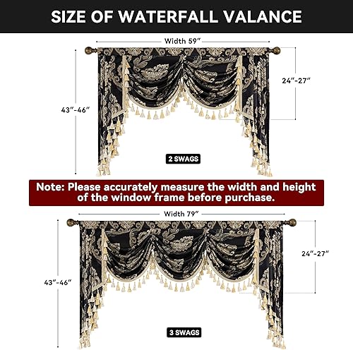 Miniatura 10 de Loom and Mill Cenefas de cascada de lujo para ventanas, elegante cenefa de cortinas de cascada de jacquard grueso con borlas para sala de estar,