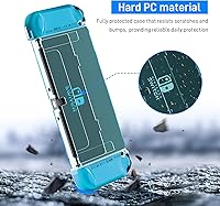 Vista 2 de 3 in 1 Protective Blue Clear Case Cover for Nintendo Switch OLED, Dockable Skin for Switch OLED and Joy Con Controller, Comfort Grip Shell with