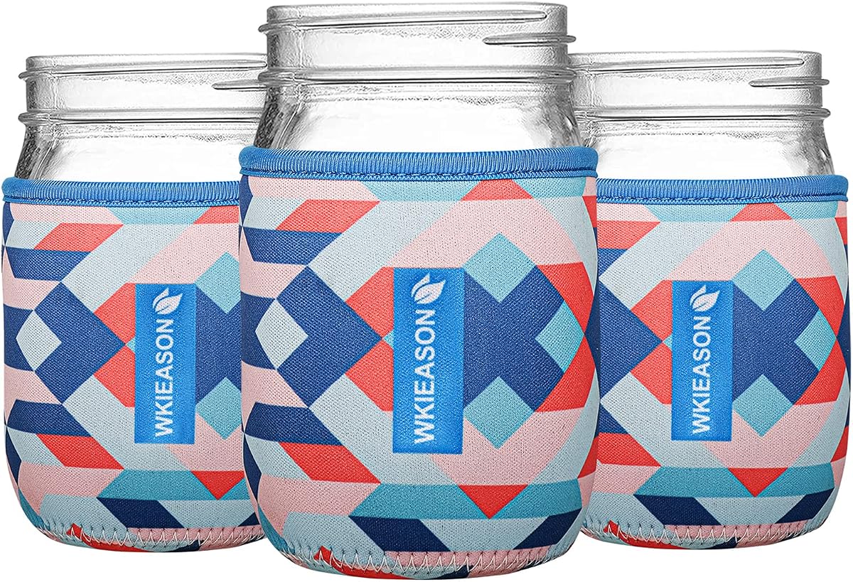 WK Regular Mouth 16oz Mason Jars Neoprene Sleeve Canning Cover for Koozies | Non-slip Neoprene Insulated Mason Jar Sleeves, Reusable Cozy Canning Covers Coat Insulator Beverage Holder for Koozies Glass