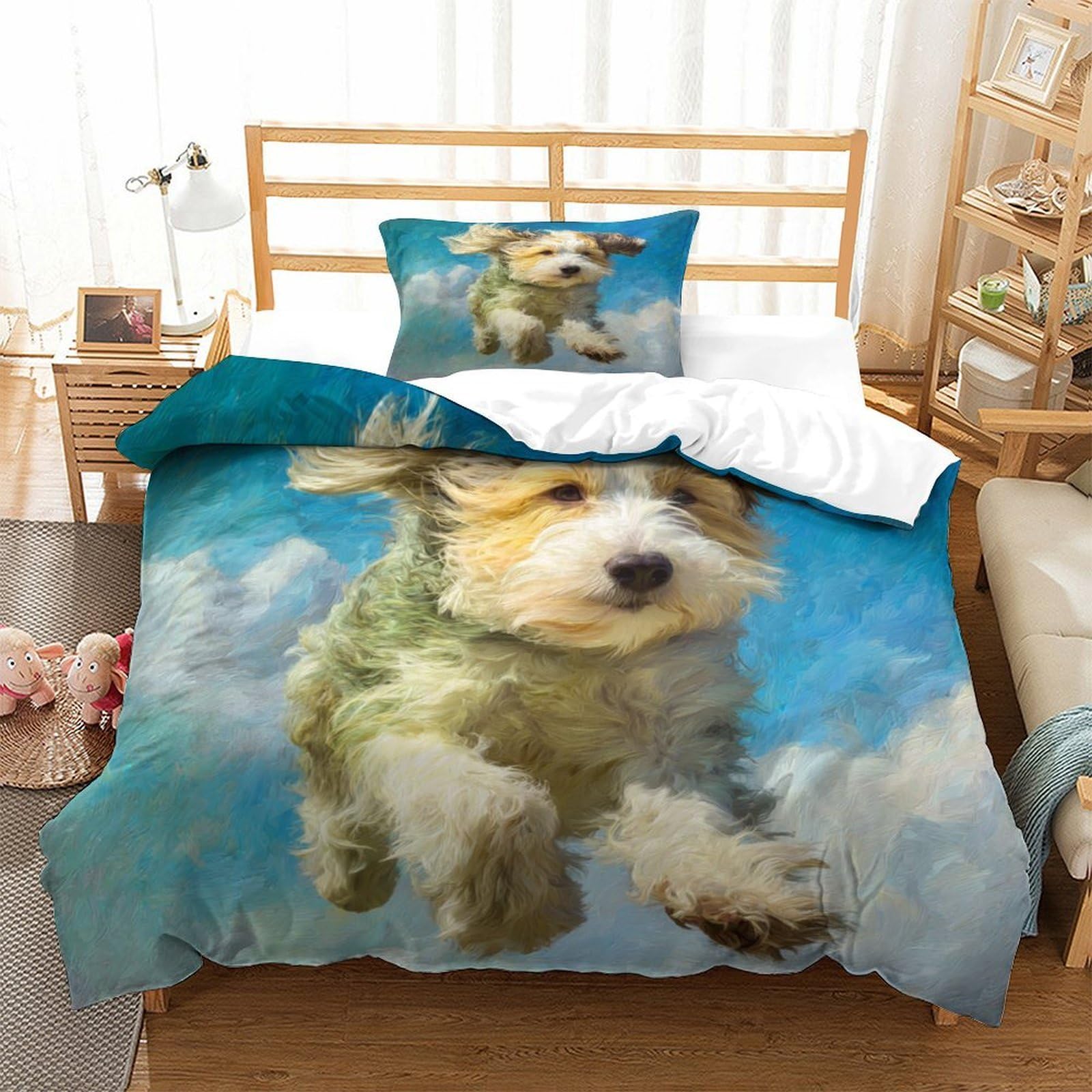 QDZHCPMYK Puppy Duvet Cover Sets 2 PCS Hotel Quality Quilt Cover Bedding Set Bed Covers with Pillowcases with Zipper Closure Hypoallergenic Soft Breathable Microfiber Single（135x200cm）