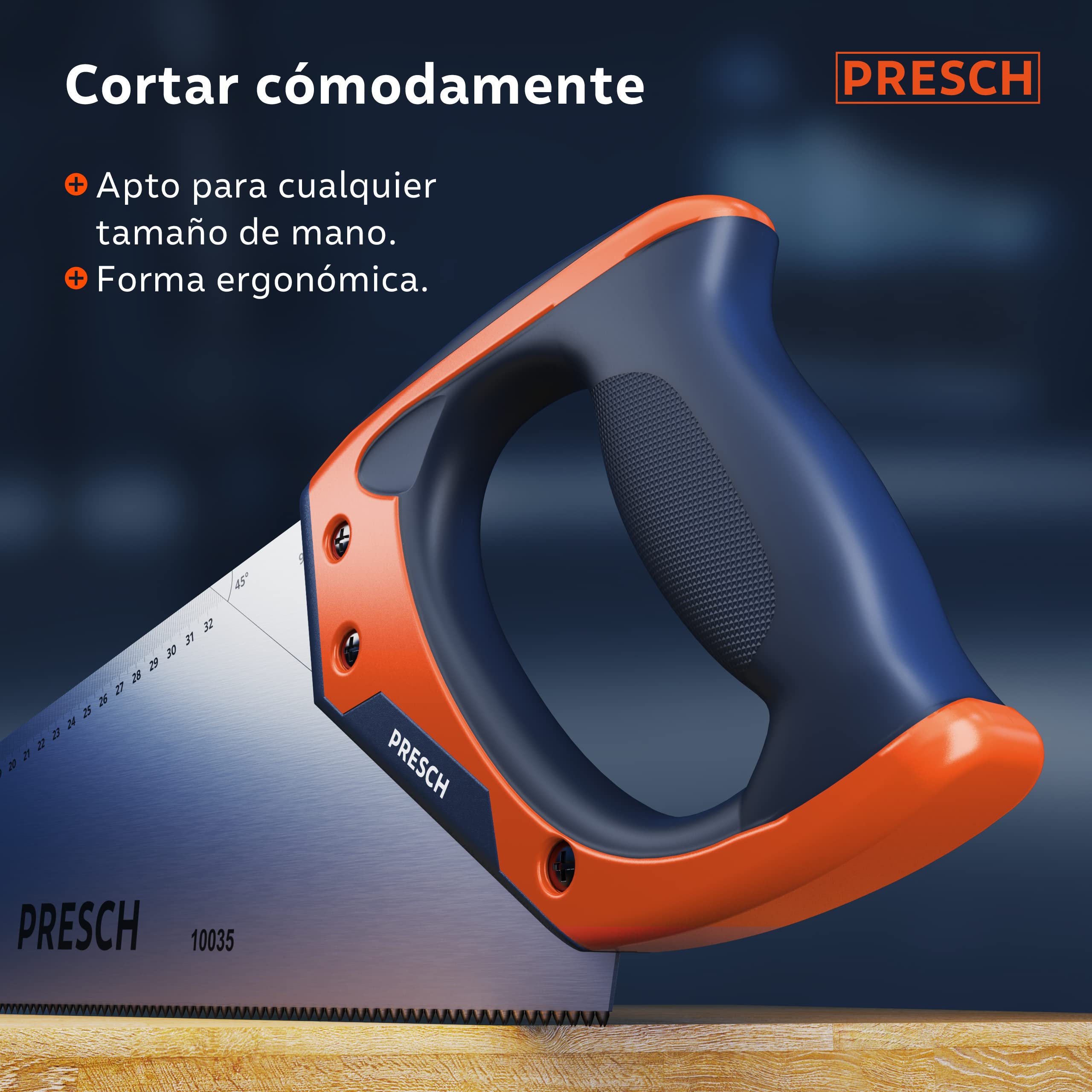 Presch serrucho 450 mm - serrucho de madera con tope 45º y 90º - sierra profesional para madera y laminado