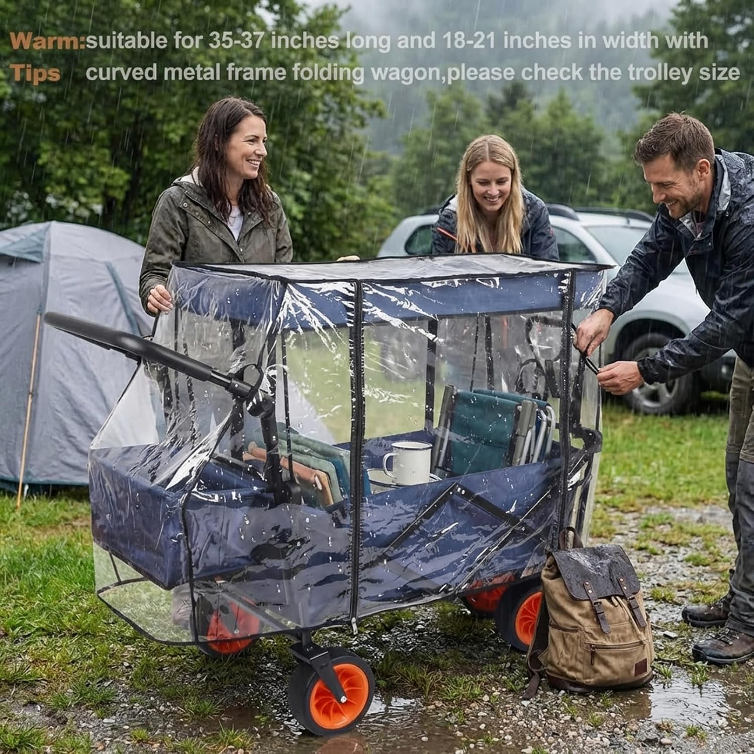 All-Weather Wagon Canopy Cover, Transparent PEVA Rain Cover for Stroller & Folding Carts, Easy Zipper Installation (45.3x20.1x29.5 in)