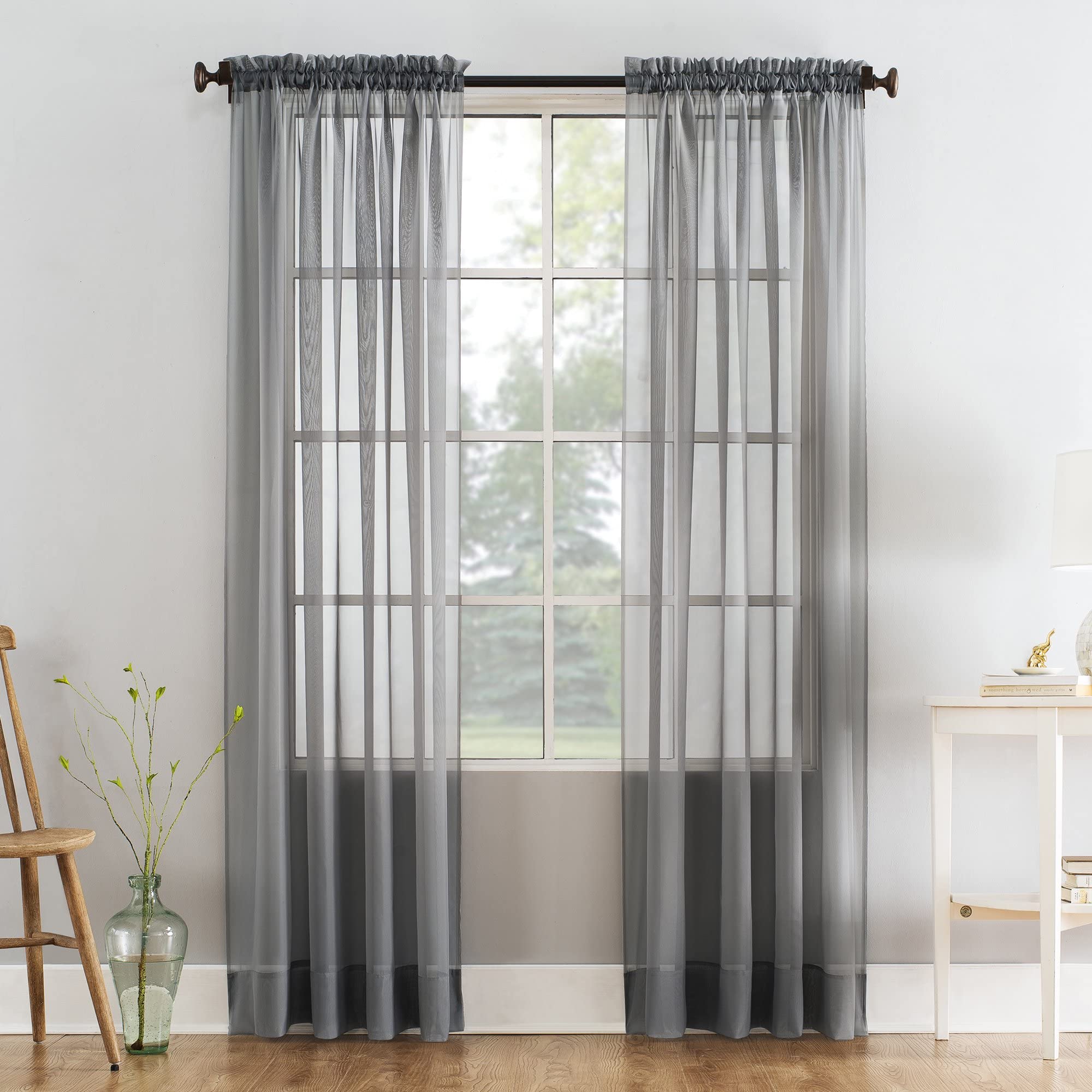 lucy voile pair of 54" wide sheer voile curtains 10 colours (dark grey, 44" drop)