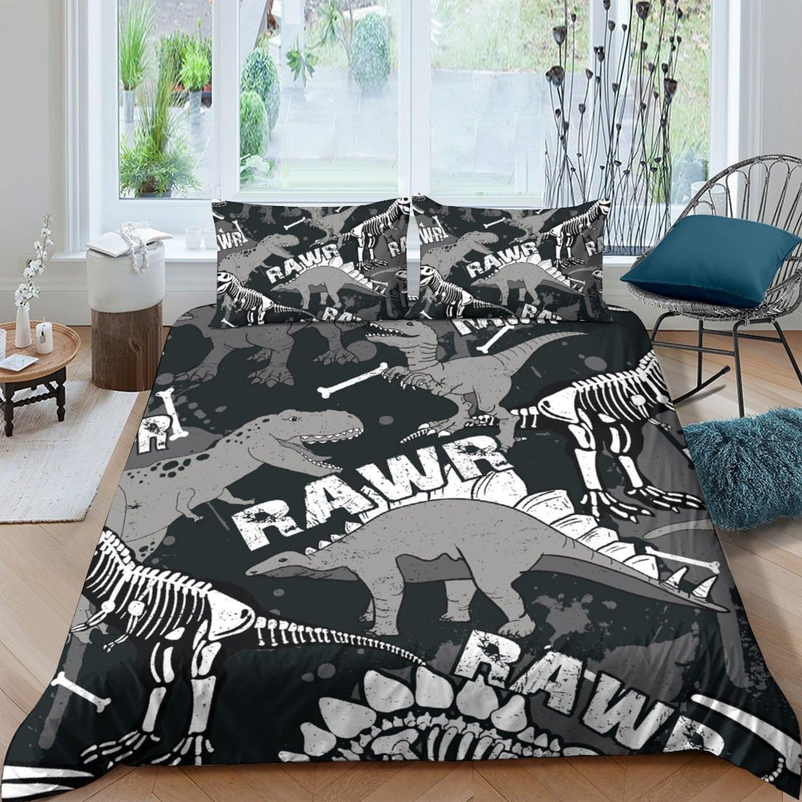 3D Printed Dinosaur Quilt Cover, Microfiber Duvet Cover Hidden Zipper for