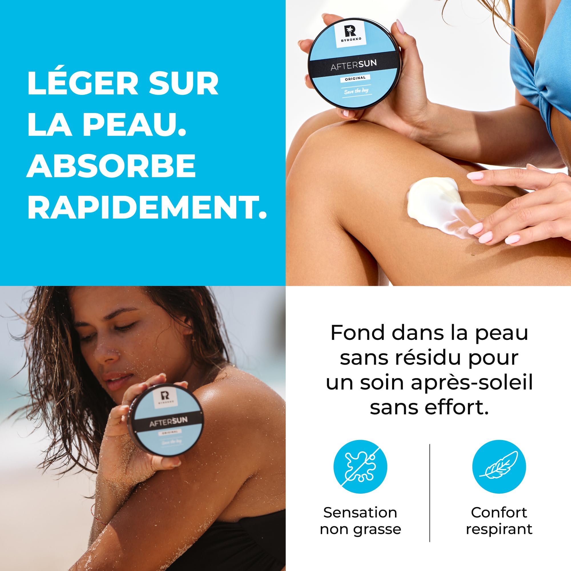 BYROKKO Crème après-soleil, Lotion de bronzage naturelle avec menthol, beurre de mangue et vitamine E, rafraîchit, hydrate et nourrit la peau exposée au soleil, Vegan, Sans parabènes, 195ml