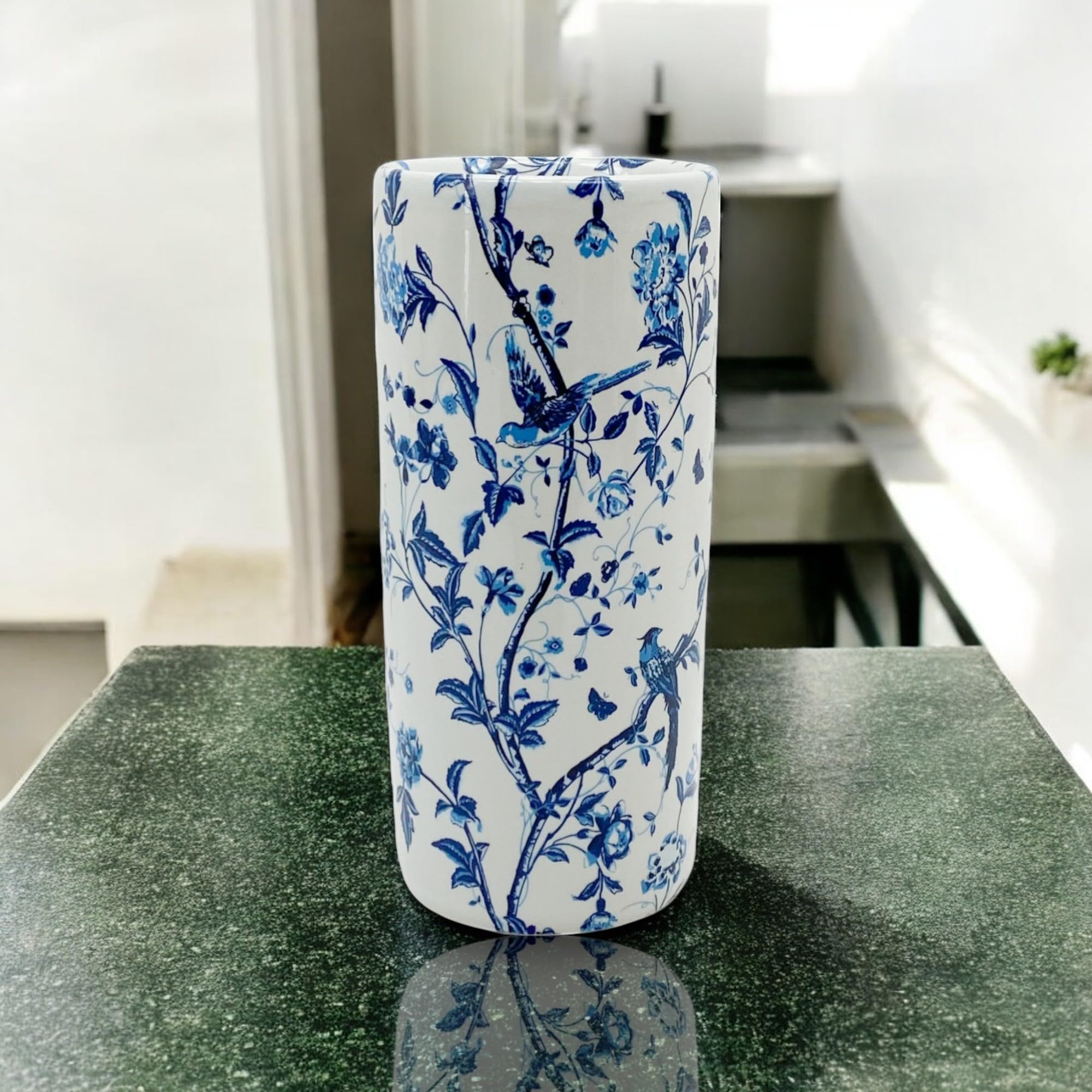 AcaciaHome Portaombrelli rotondo in ceramica resistente, supporto perfetto per casa, ufficio e ingresso, aggiunge un tocco sofisticato agli spazi abitativi per canne e bastoni da passeggio (uccello