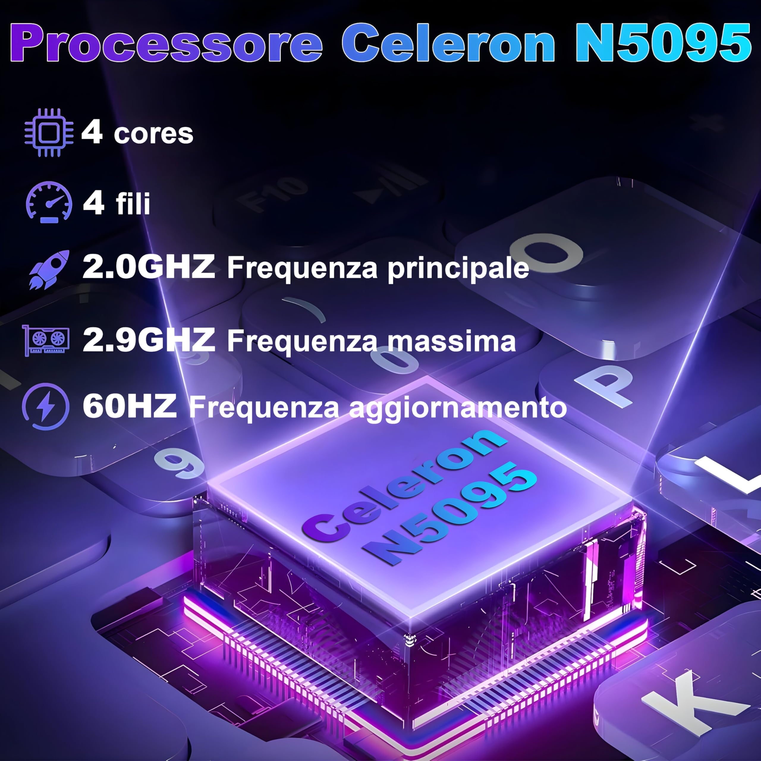 PC Portatile 16 Pollici Laptop Notebook Celeron N5095 (fino a 2.9Ghz), Win 11 Portatile 12+512GB 1TB SSD Espansione丨Ventola di Raffreddamento丨Supporto 5G WIFI丨1920 * 1200 2K Schermo Doppio-Viola