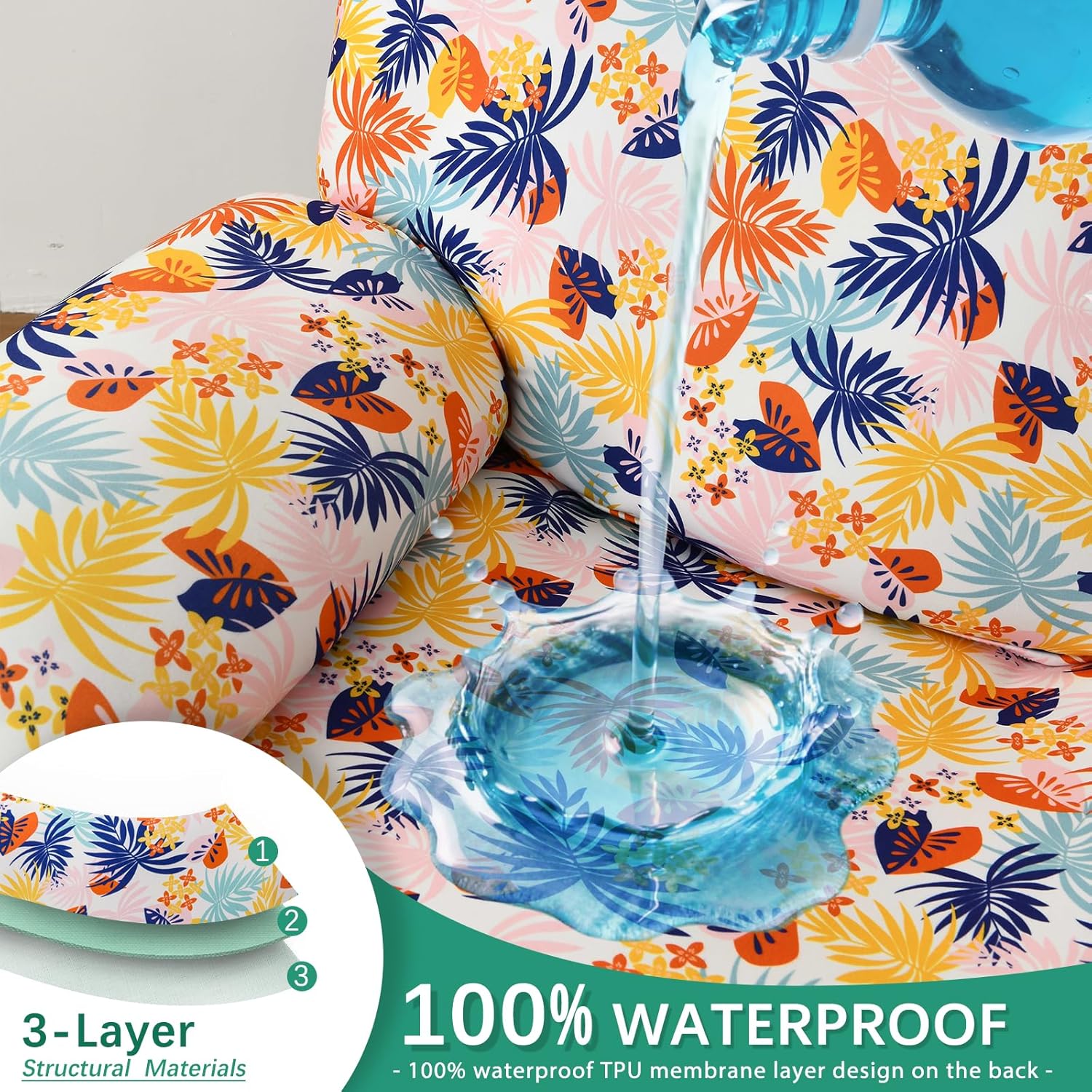 ALIECOM 100% Waterproof Sectional Recliner Couch Covers L Shape Printed Stretch Corner Reclining Sectional Sofa Cover Washable Pet Dog Recliner Slipcovers (Tropical Leaf, 5 Seat and 1 Console)