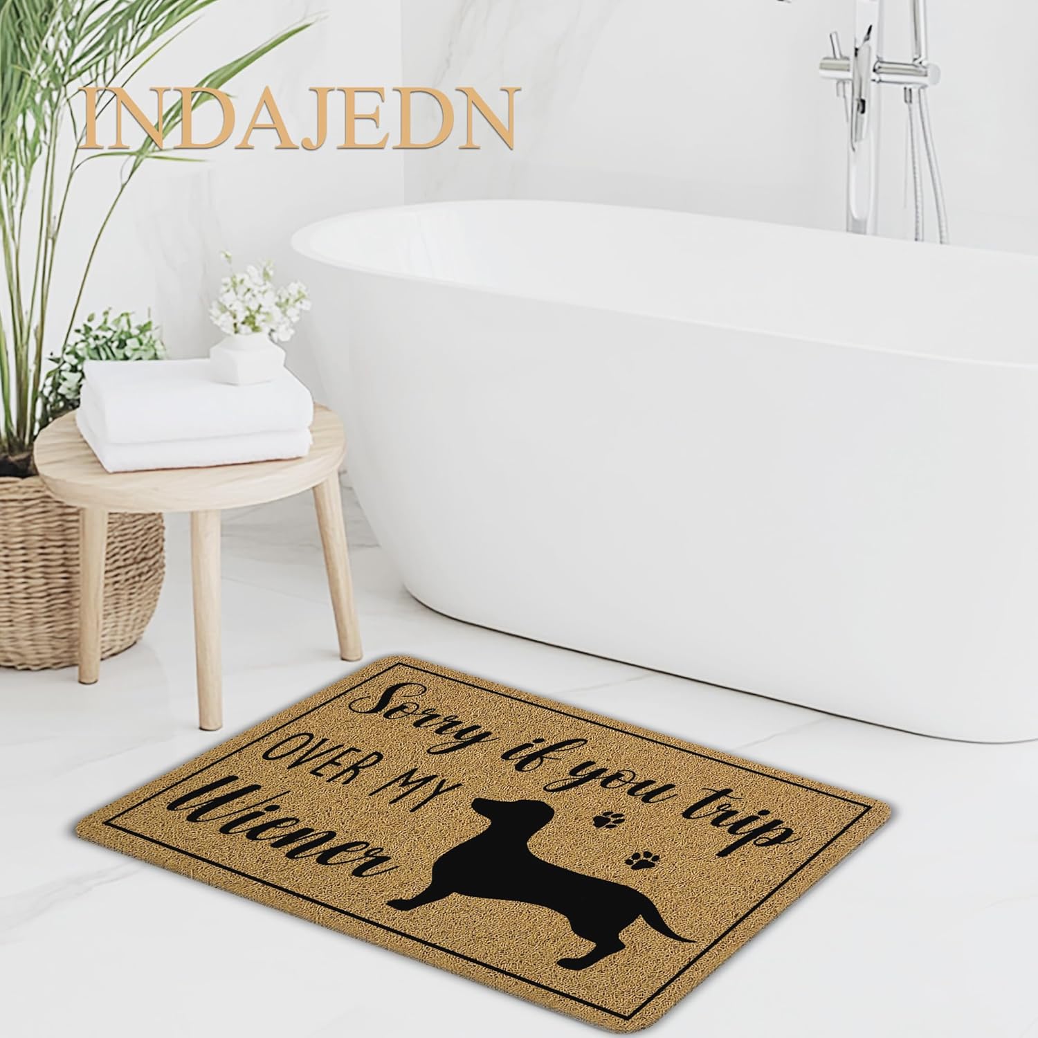 Funny Dachshund Gifts Door Mat 18x30 Inch, Weiner Dachshund Dog Doormat, Don't Trip Over My Wiener Welcome Mats for Front Door Porch Outside Inside Outdoor Indoor Entrance.