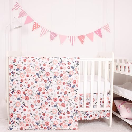 Miniatura 9 de CaSaJa Juego de ropa de cama de cuna de 3 piezas para niños y niñas, incluye edredón acolchado suave (manta), sábana bajera y falda para cuna, juego