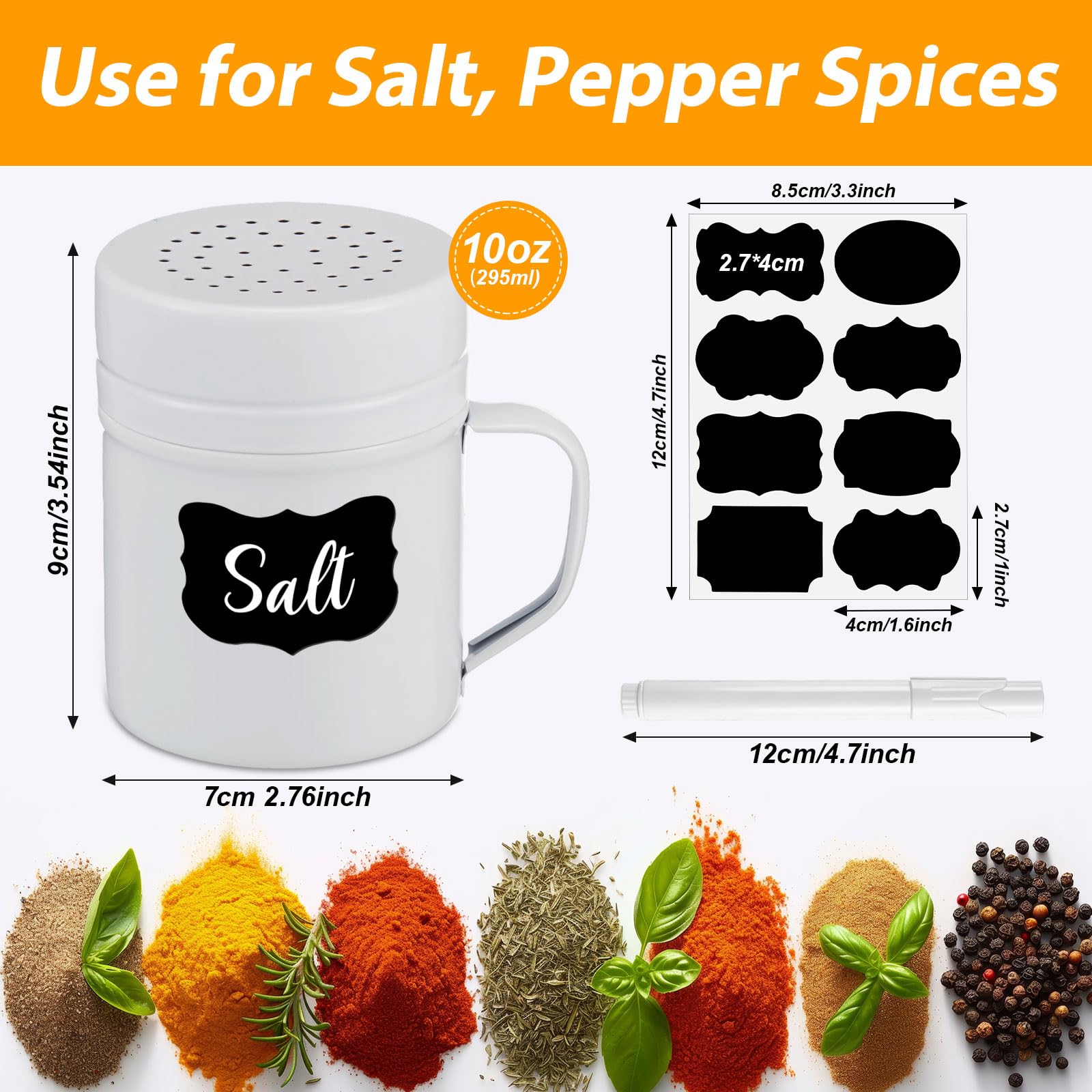 2 saleros y pimenteros de acero inoxidable de 10 onzas con asa y tapa de plástico, botellas de especias de cocina, frasco de condimentos para el hogar, para sal, especias, harina de azúcar