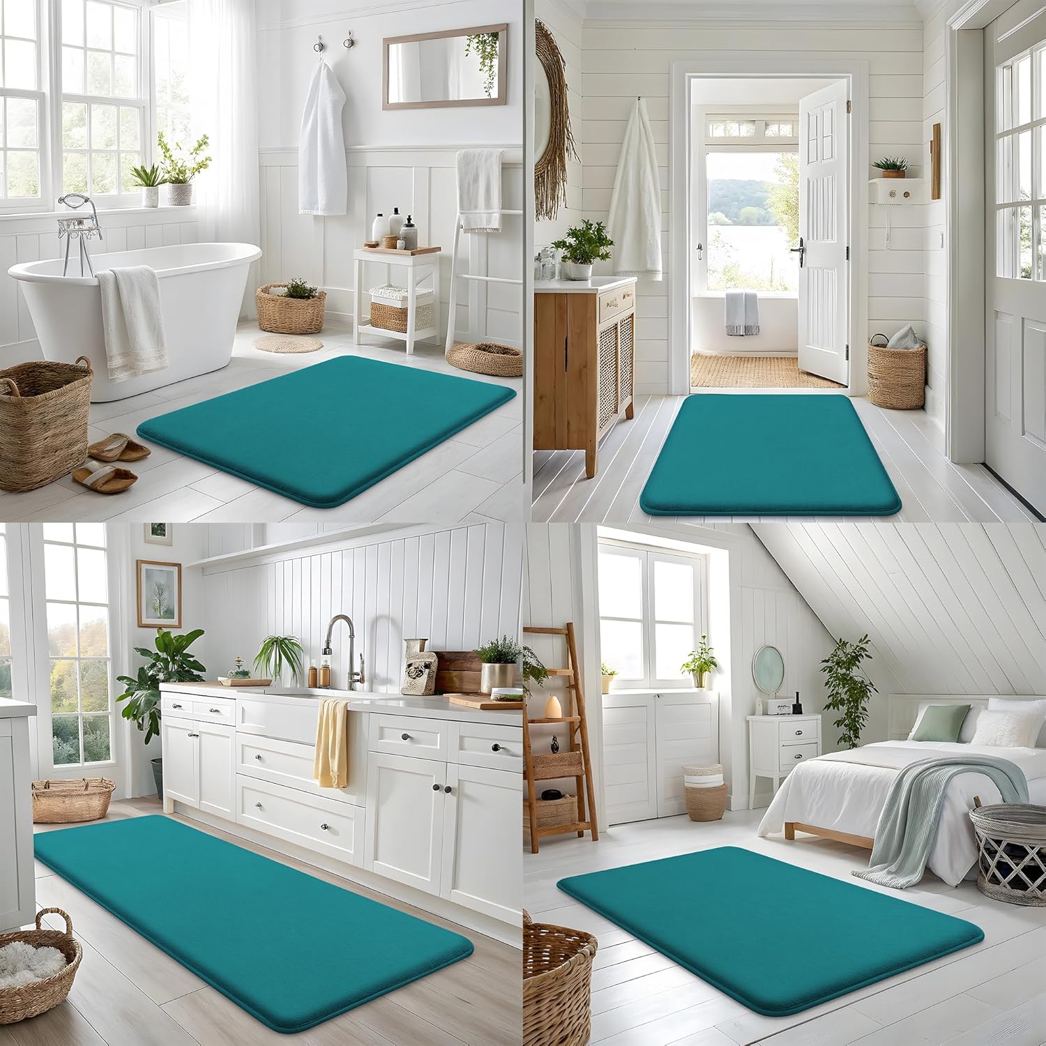 Smiry Memory Foam Bath Mat 30x20, Extra Soft and Absorbent Bathroom Mats, Non Slip Washable Carpet for Floor, Shower and Tub, Teal - Image 8