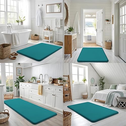 Miniatura 8 de Smiry Tapete de baño de espuma viscoelástica de 24 x 16 pulgadas, extra suave y absorbente, antideslizante, lavable para suelo, ducha y bañera,