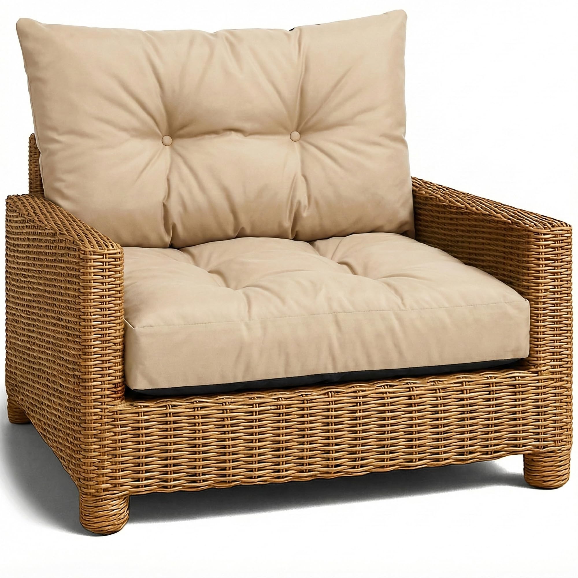 Amazinggirl Cuscino Lounge Arredo Giardino Set: seduta 60x60 cm e schienale 40x60 cm - Schienale Rattan Ideale per balcone terrazza outdoor comfort imbottitura spessa resistente Beige