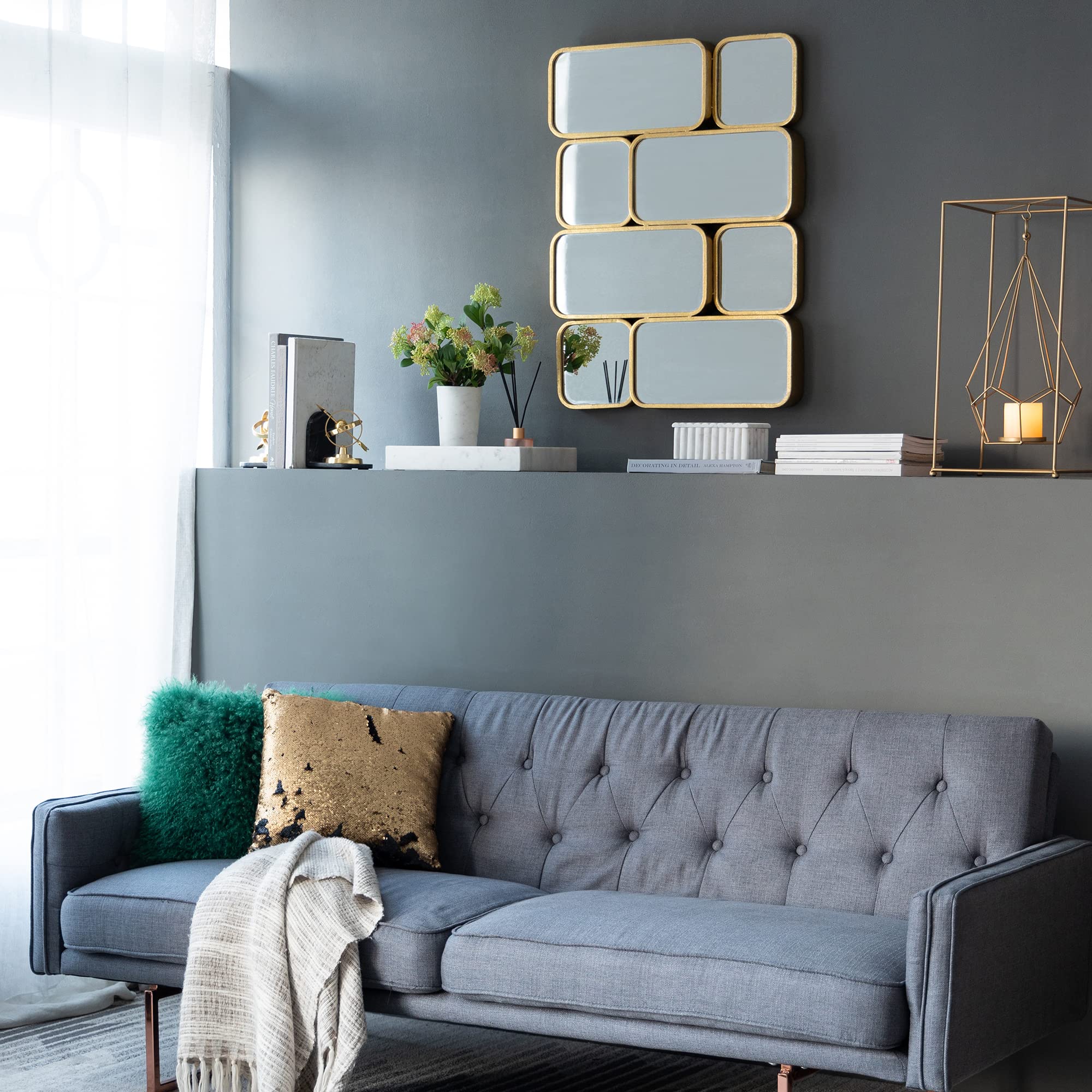 A＆B Home 8 Mirror Piece Wall Decor - 8 Rectangle and Square Contemporary Mirror Pieces in Gold Frames, Home Wall Decor, Bedroom Living Room B並行輸入 A\u0026B Home Wynland 39\" x 30\" Bundle of 8 Rectangular Gold Mirror