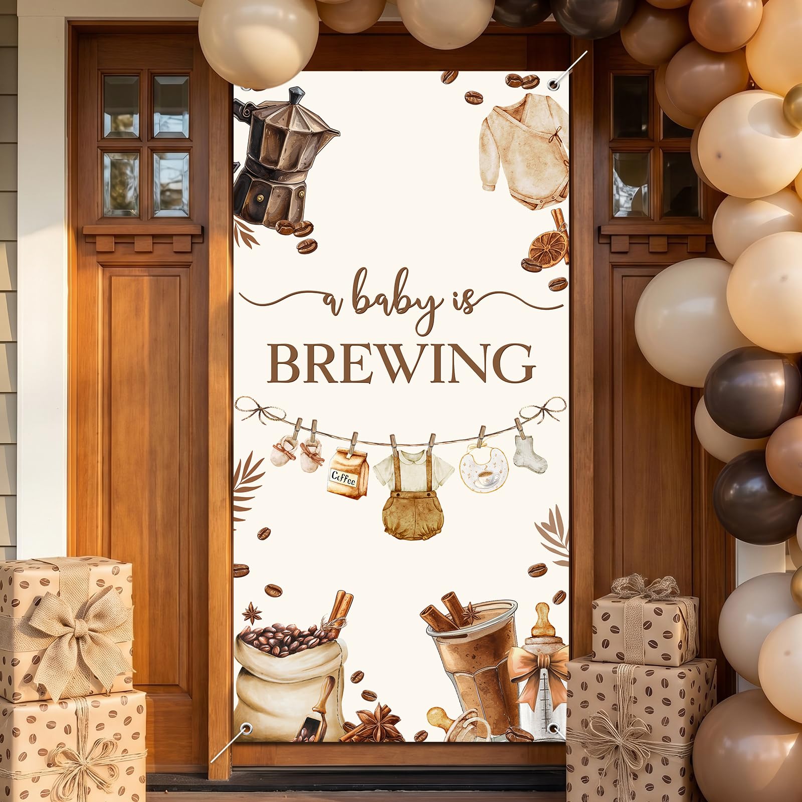 Avezano A Baby is Brewing Banner Coffee Themed Baby Shower Decorations Coffee Bean Party Supplies 35.4 x 70.8 inch