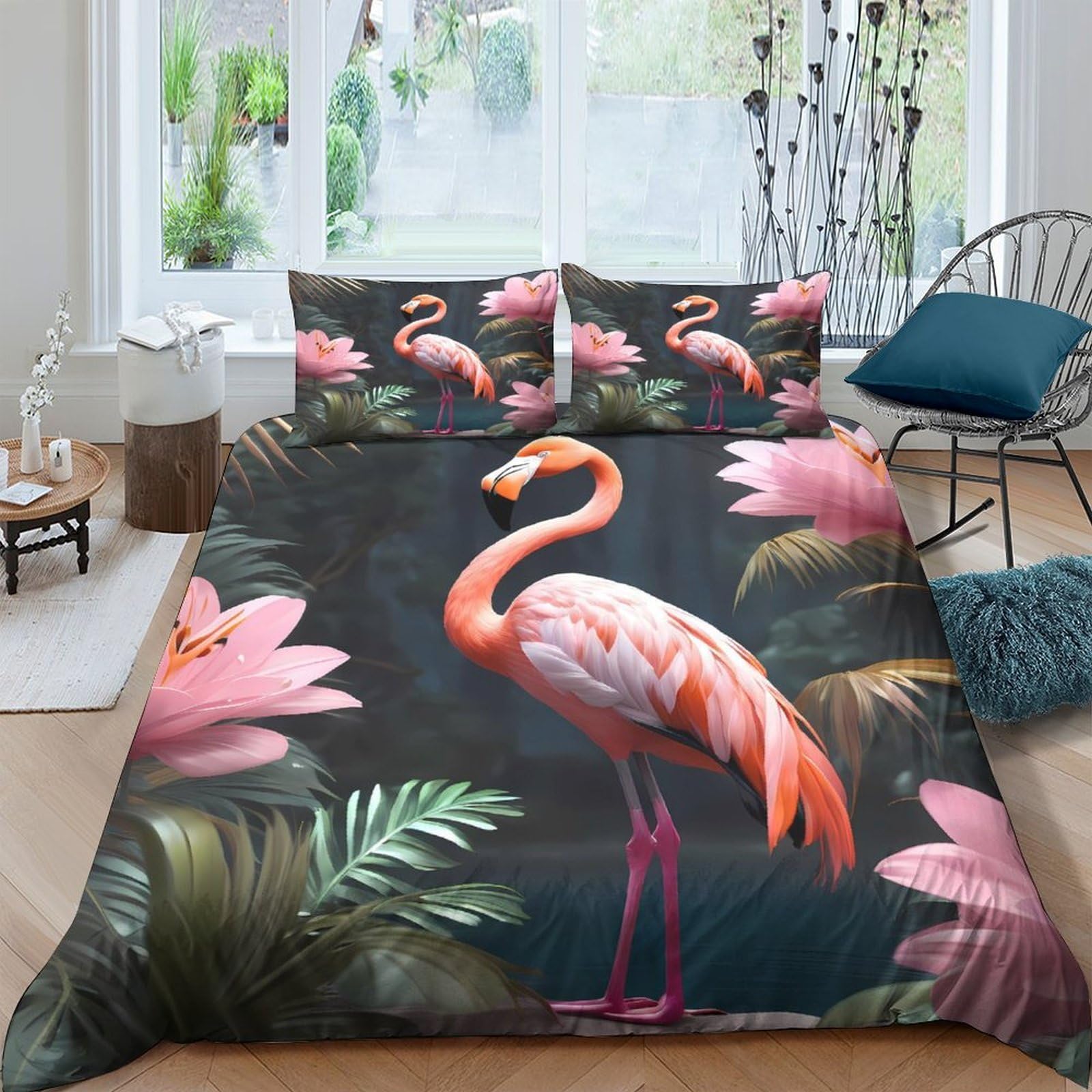 Ctjqhvkz Style-8 3D Printed Flamingo Tropical Flower Fitted Sheet Microfiber Soft Mattress Cover For Bedroom Guestroom Decor Single（135X200cm）